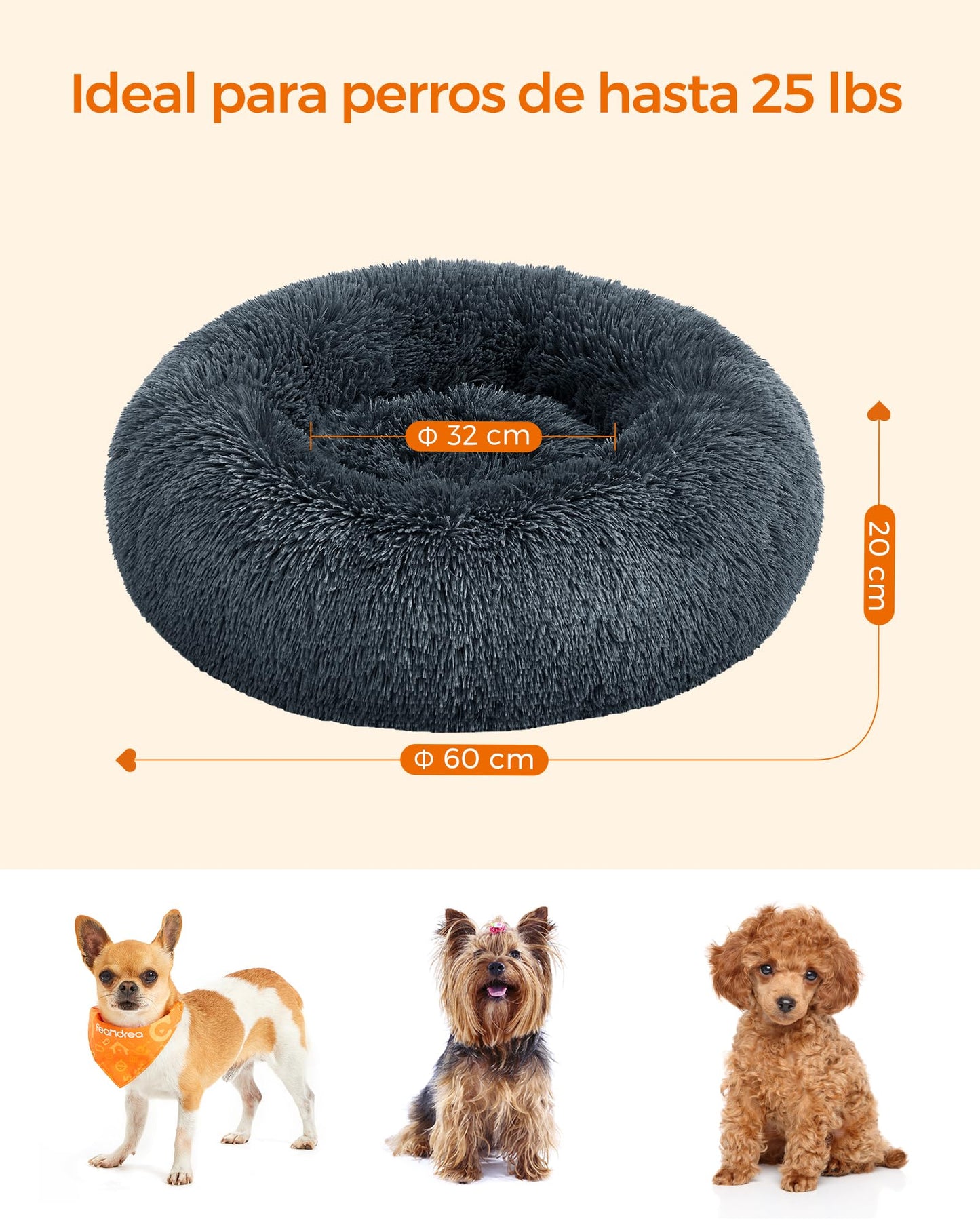 Cama para Mascotas Feandrea Gris Oscuro con Cojín Extraíble y Lavable