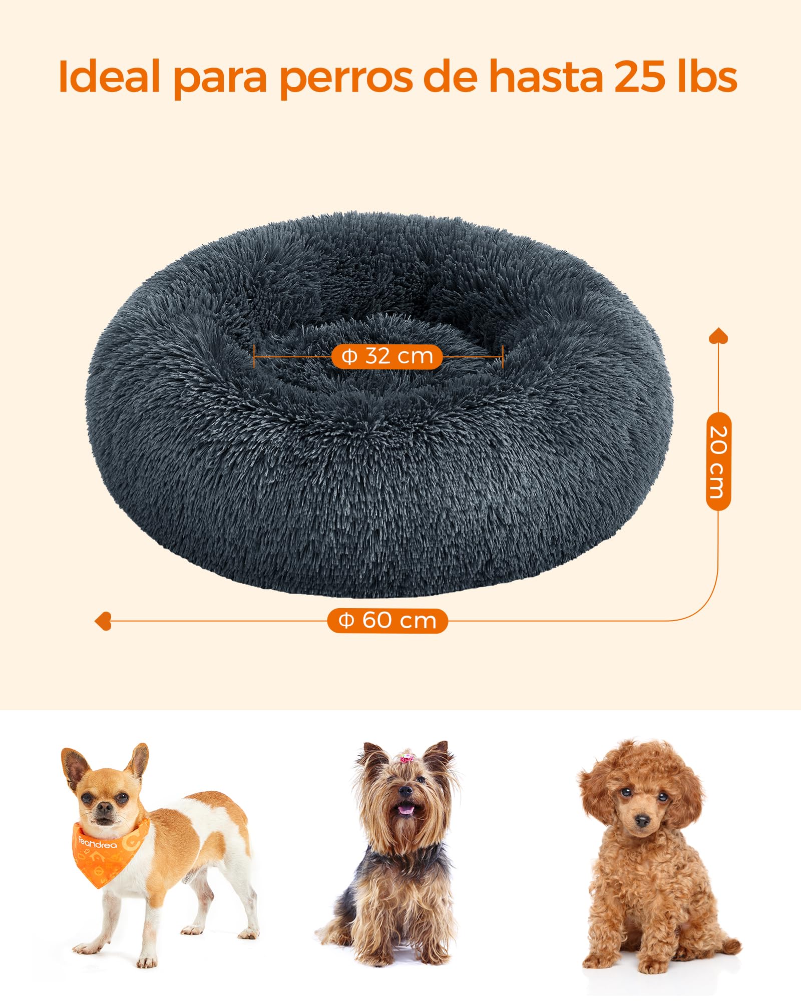 Cama para Mascotas Feandrea Gris Oscuro con Cojín Extraíble y Lavable
