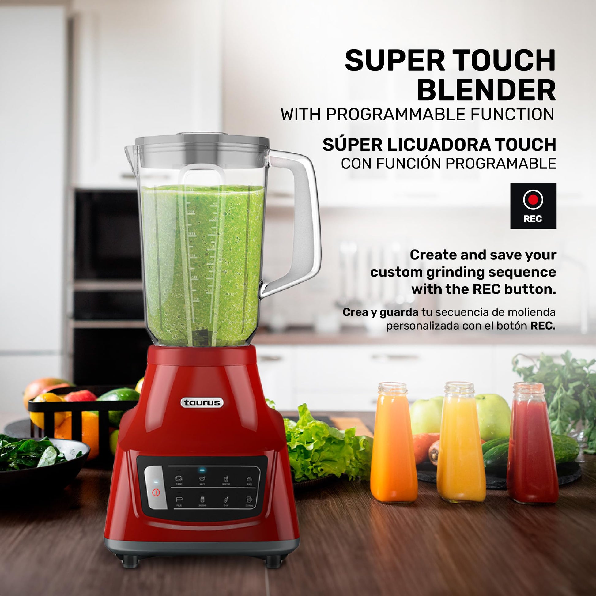Licuadora Taurus Grandeur Touch REC Negra con Función Programable y Cuchillas de Acero Inoxidable
