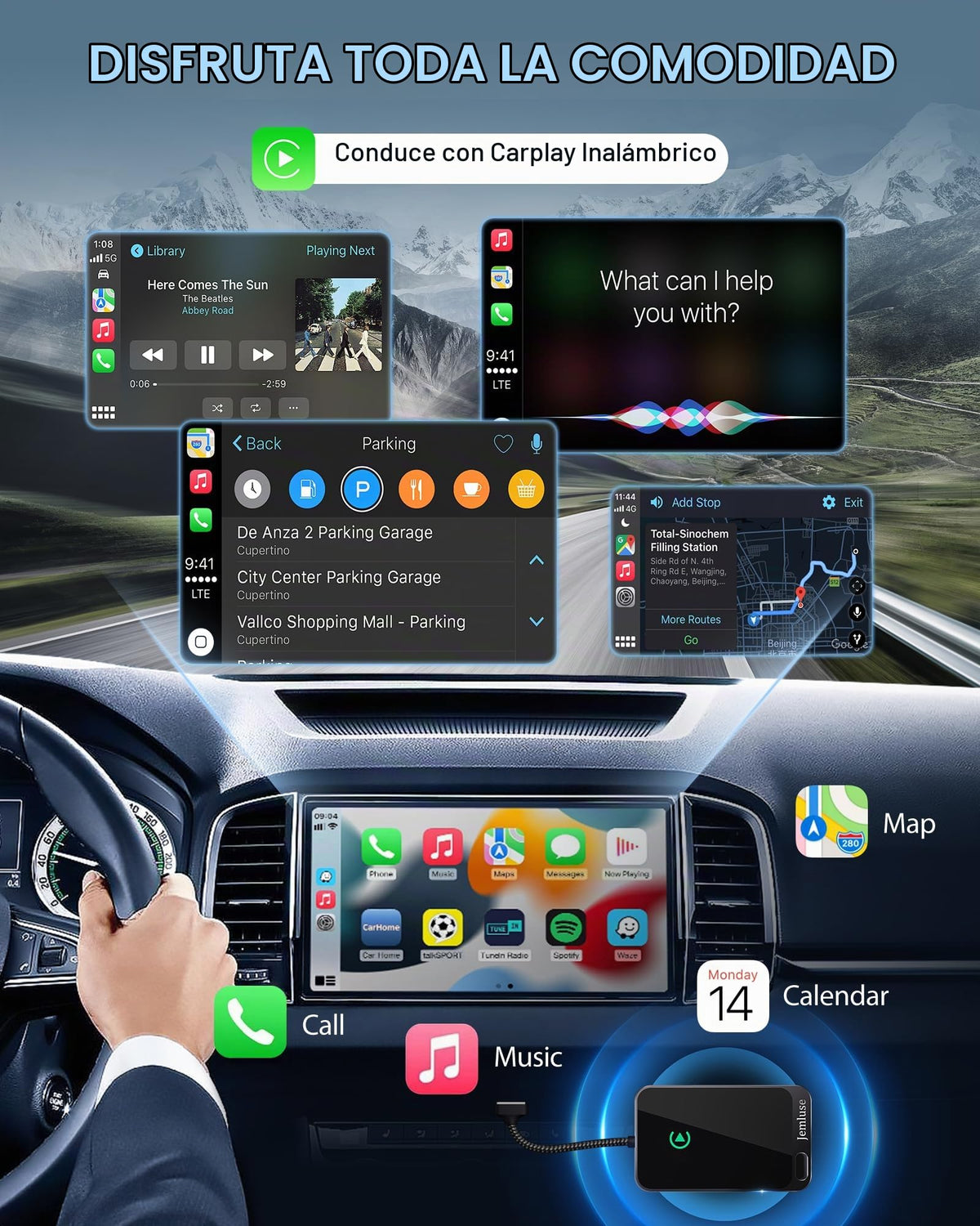 Adaptador CarPlay Inalámbrico Jemluse Gris con Conexión Multidispositivo para iPhone