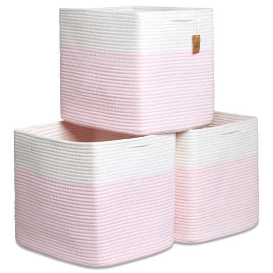 NaturalCozy - Cestas de almacenamiento de cubeta Kallax (blanco roto y rosa mixto)