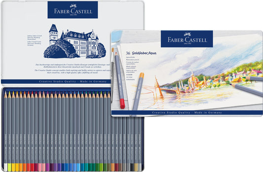 Faber-Castell Colores Goldfaber Acuarelables Para Arte con 36 Distintos Colores, estos lápices acuarelables permiten crear dibujos detallados como efectos acuarelados teniendo una experiencia creativa