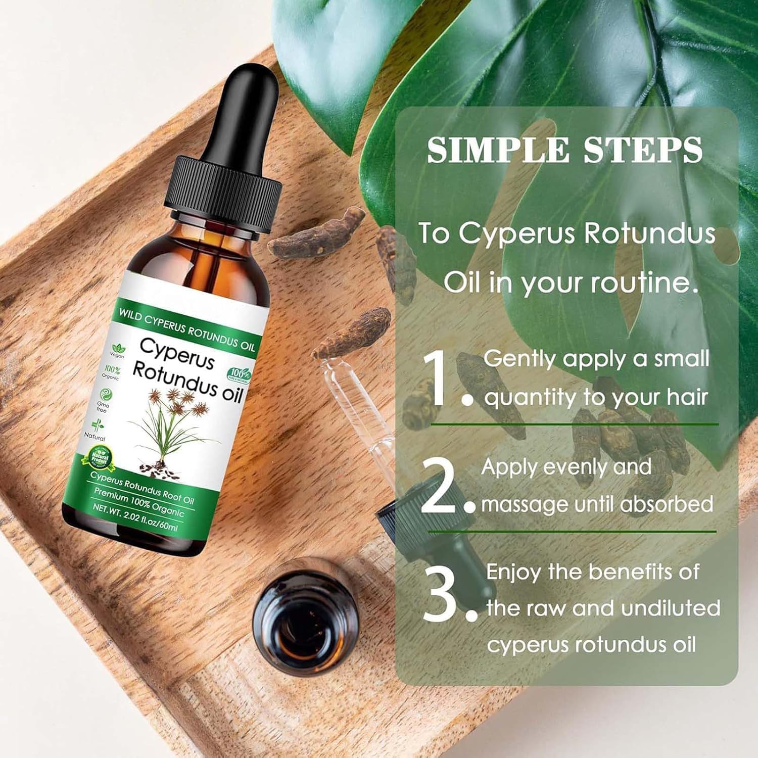 Cyperus Rotundus Oil for Hair Growth & Skin Health, 100% Natural Moisturizing Formula - 60ml/2.02fl.oz