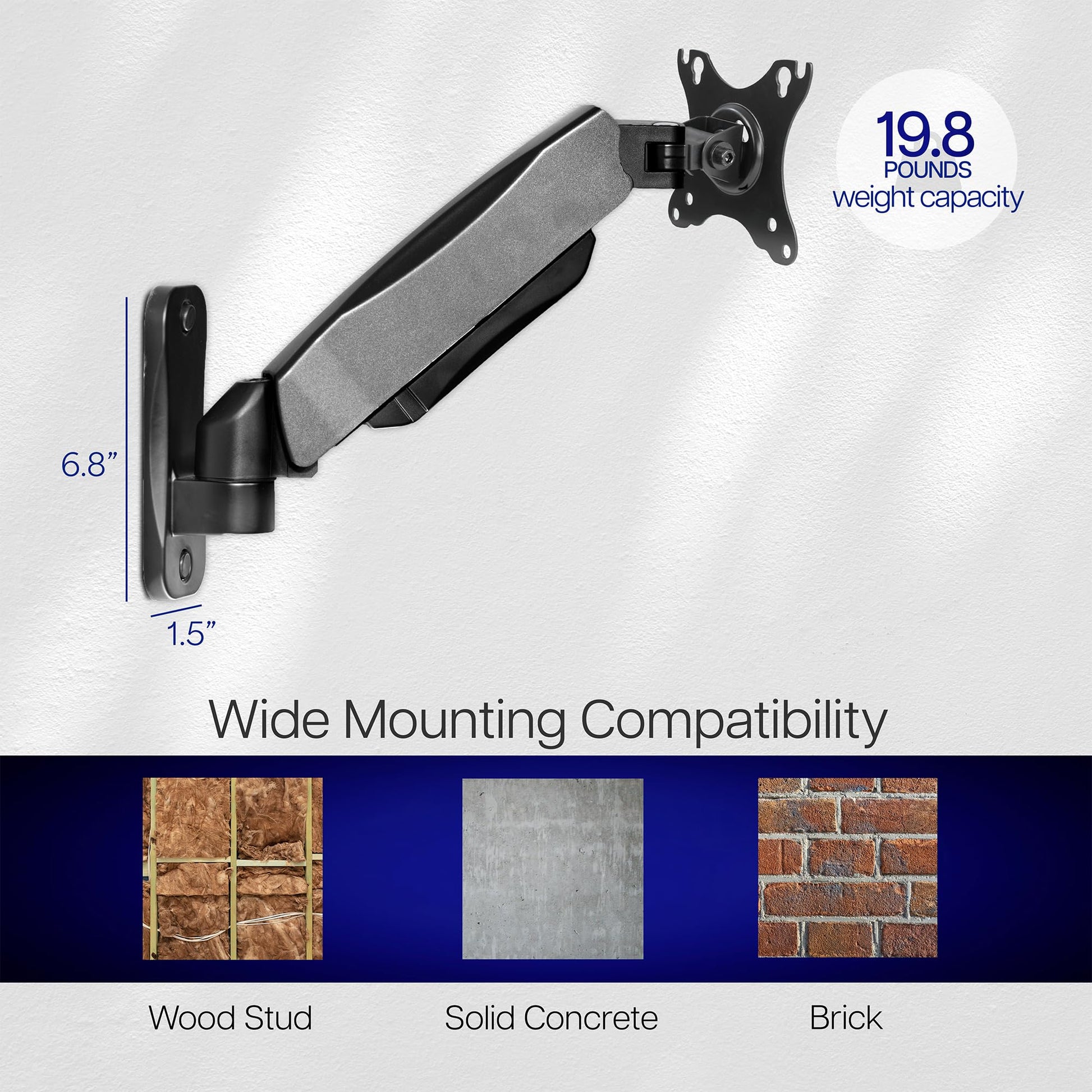 Soporte de Pared VIVO Negro con Brazo Neumático Ajustable para Monitores de 17 a 32 Pulgadas