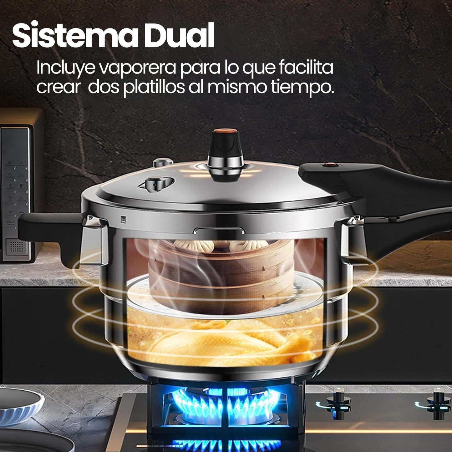 Bee Vibes Olla de Presión Express de Aluminio 9 Litros con 8 Sistemas de Seguridad y Vaporera Antiadherente Ideal para Cocinar Sopas Carnes y Más de Manera Rápida y Segura Compatible con Estufa de Gas
