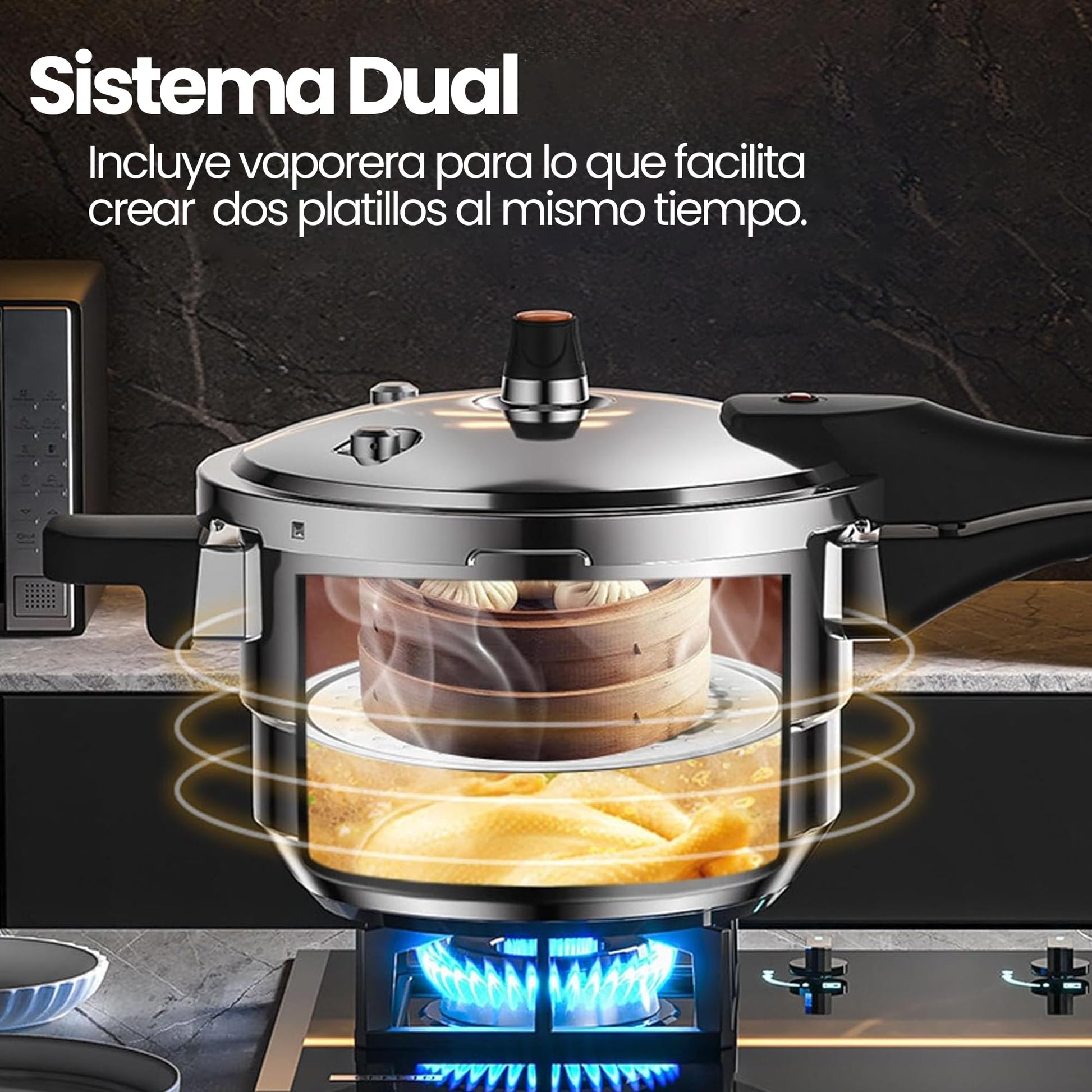 Bee Vibes Olla de Presión Express de Aluminio 9 Litros con 8 Sistemas de Seguridad y Vaporera Antiadherente Ideal para Cocinar Sopas Carnes y Más de Manera Rápida y Segura Compatible con Estufa de Gas