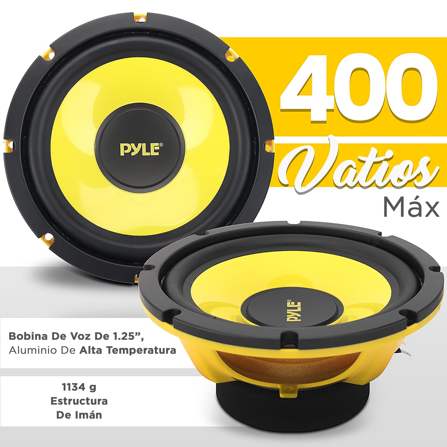 Pyle Bocina para Carro Midbass Pro de 8 Pulgadas, 400 Watts, 4 Ohms, Componentes de Medios Bajos, Bocinas de Sonido de Audio para Estéreo de Auto con Imán de 40 Onzas