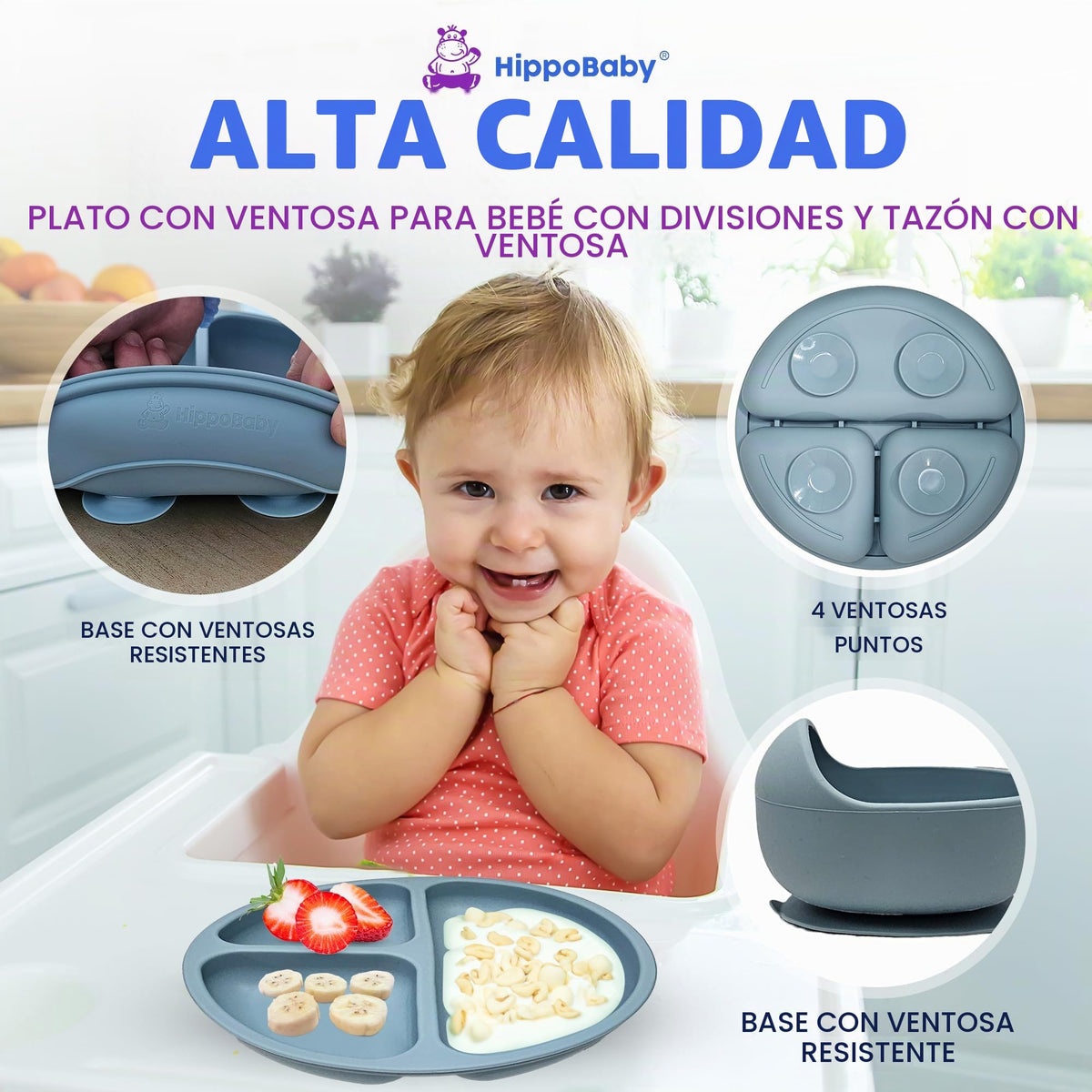 VERSAINSECT Led Weaning Supplies | 10 Piece Silicone Feeding Set | Baby Toddler Bib Cup Divided Plate and Bowl Self Feeding Spoons Dish Set | Baby Utensils | Toddler Feeding Supplies (Blue)