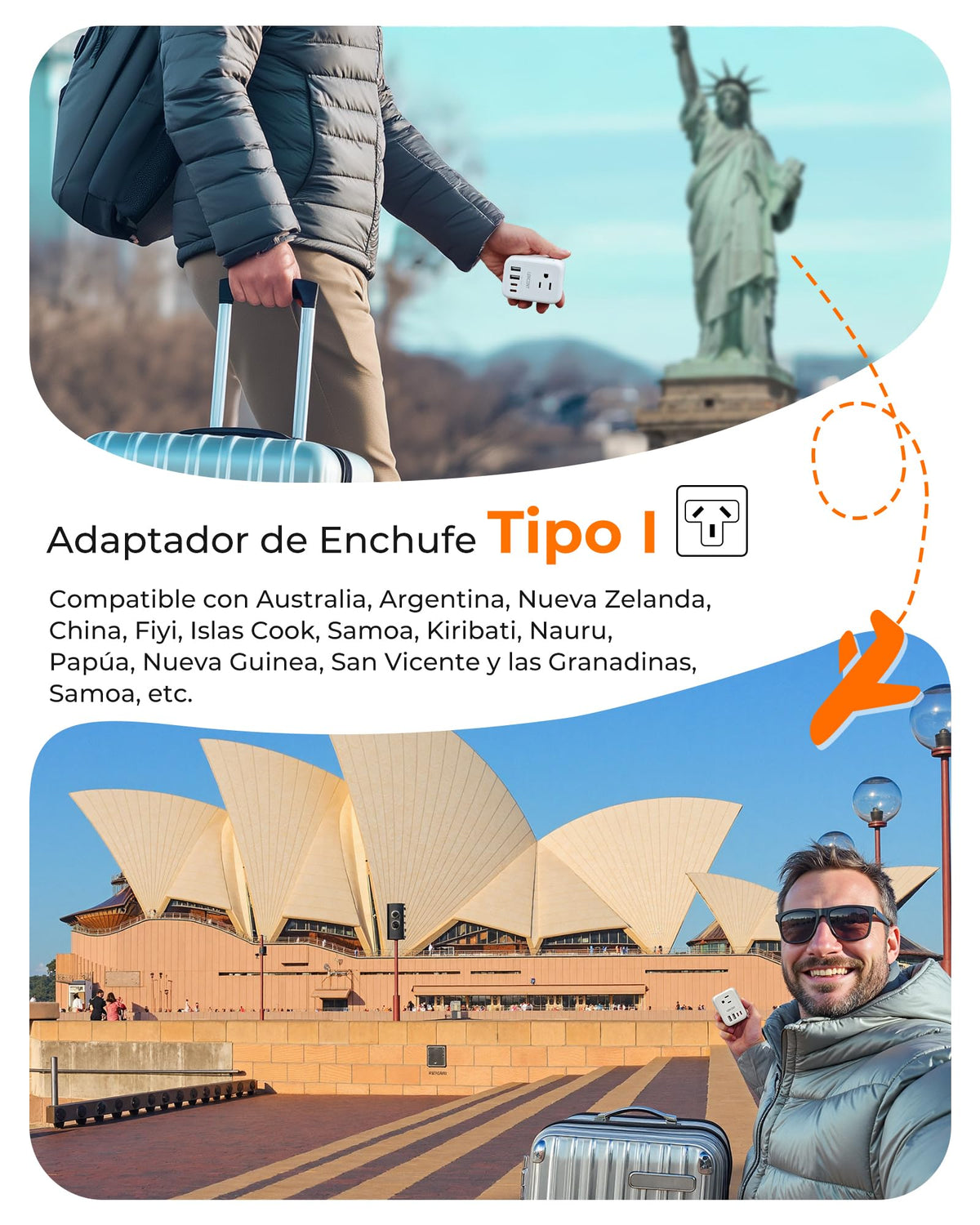 Adaptador de Enchufe Tipo I LENCENT Australia Plegable Argentina