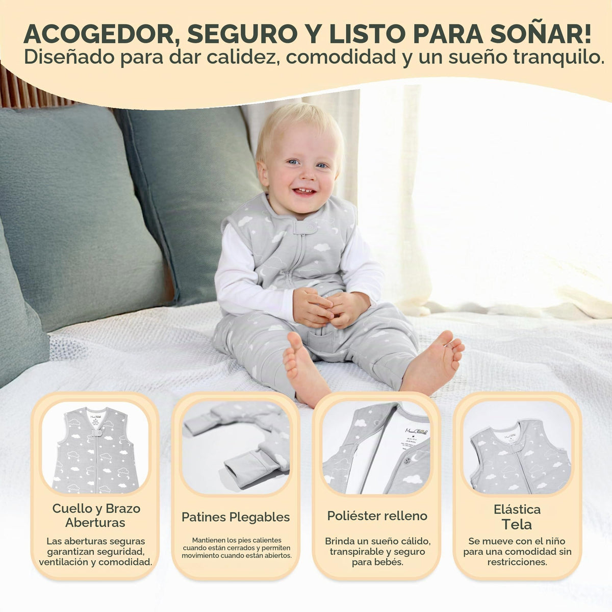 Saco de dormir para bebé de algodón orgánico con perneras, 2,5 tog, para niñas y niños, 6-18 meses