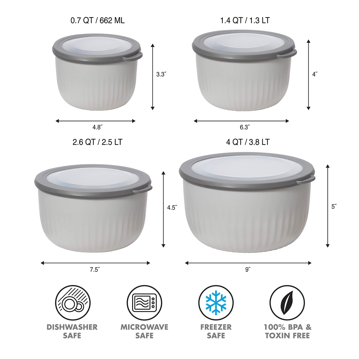 Tazón de Plástico Oggi Gris con Tapa Transparente y Durabilidad para Lavaplatos y Microondas