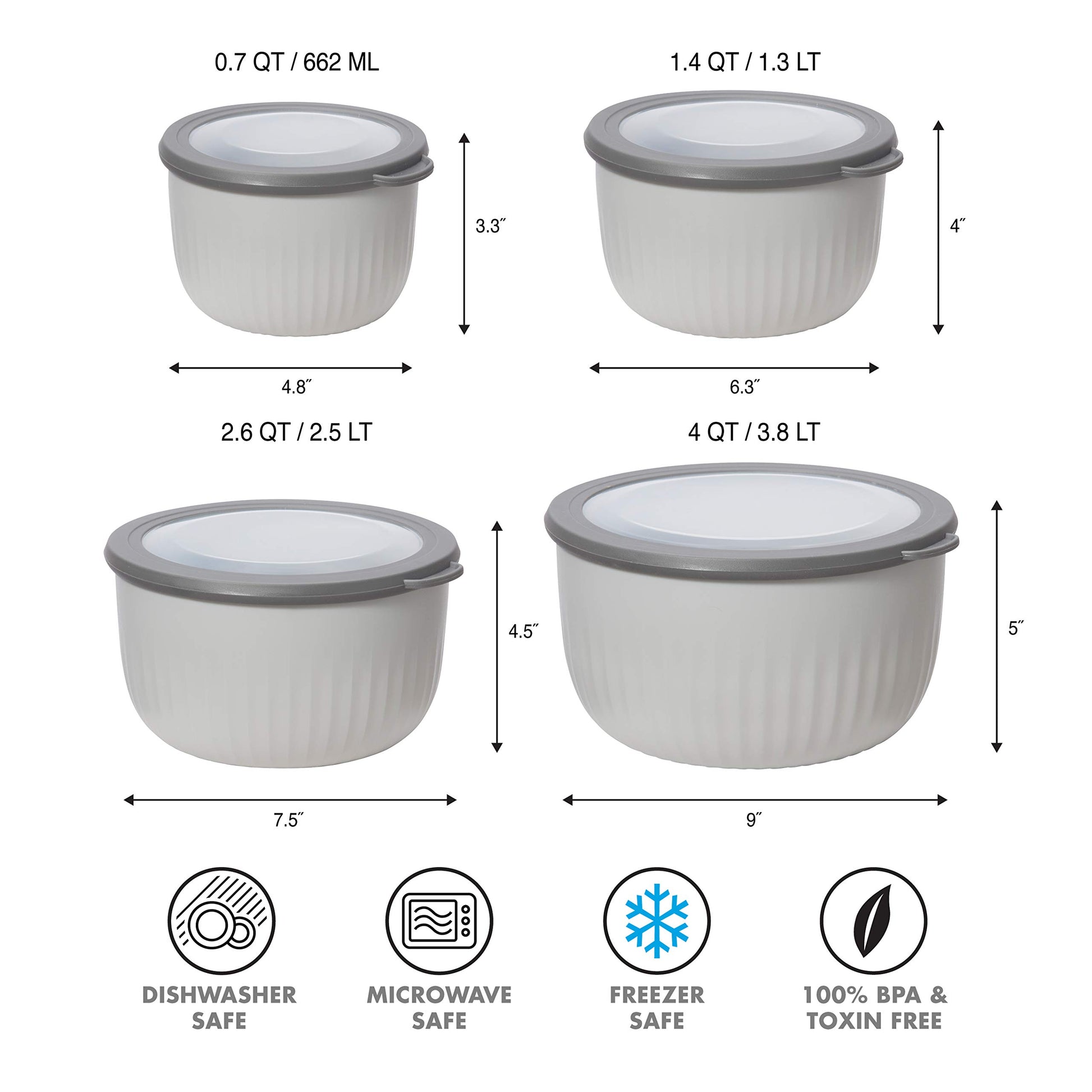 Tazón de Plástico Oggi Gris con Tapa Transparente y Durabilidad para Lavaplatos y Microondas