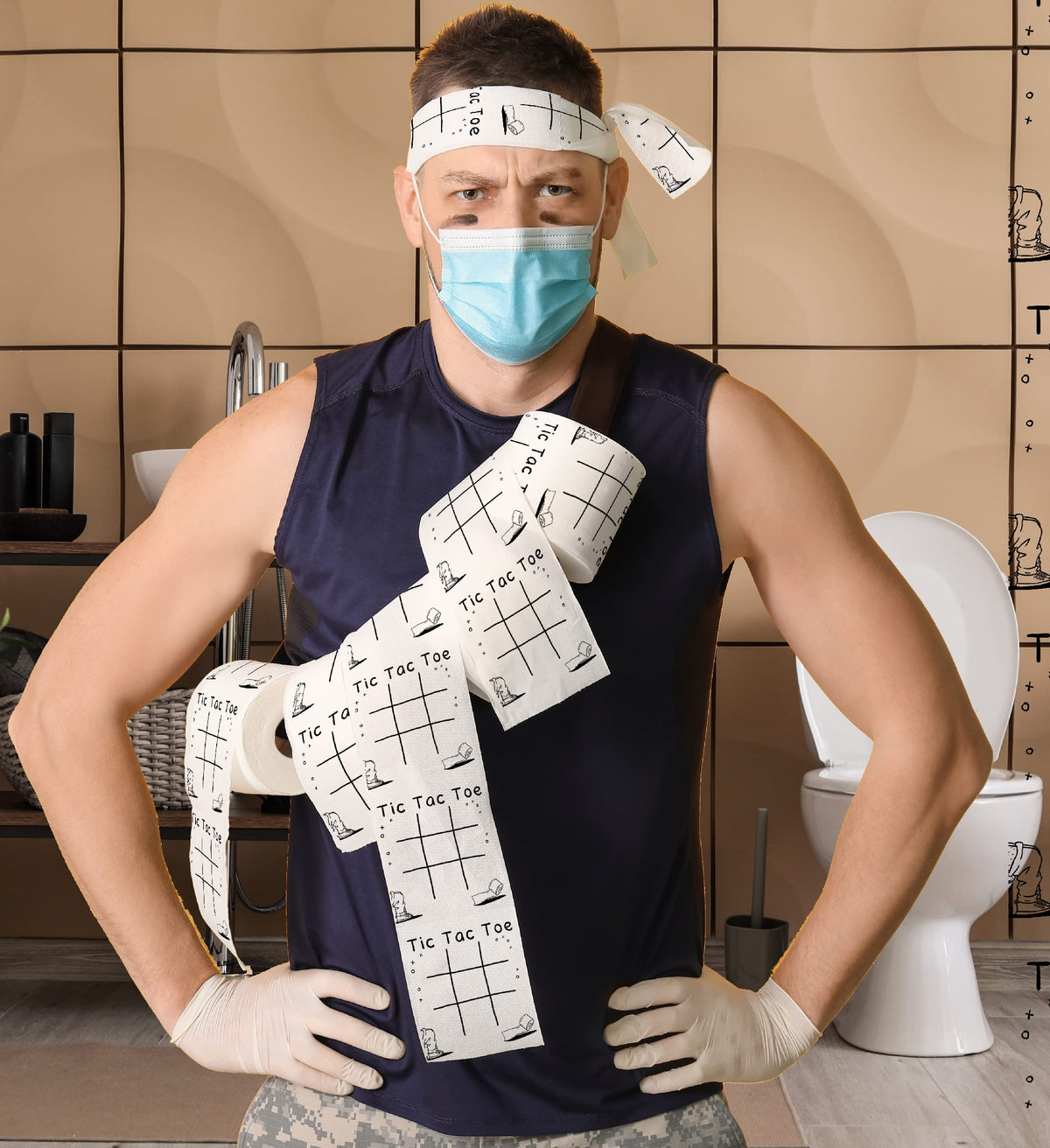 Papel Higiénico Impreso Tic Tac Toe - Divertido Regalo Novedoso para Broma y Decoración de Baño