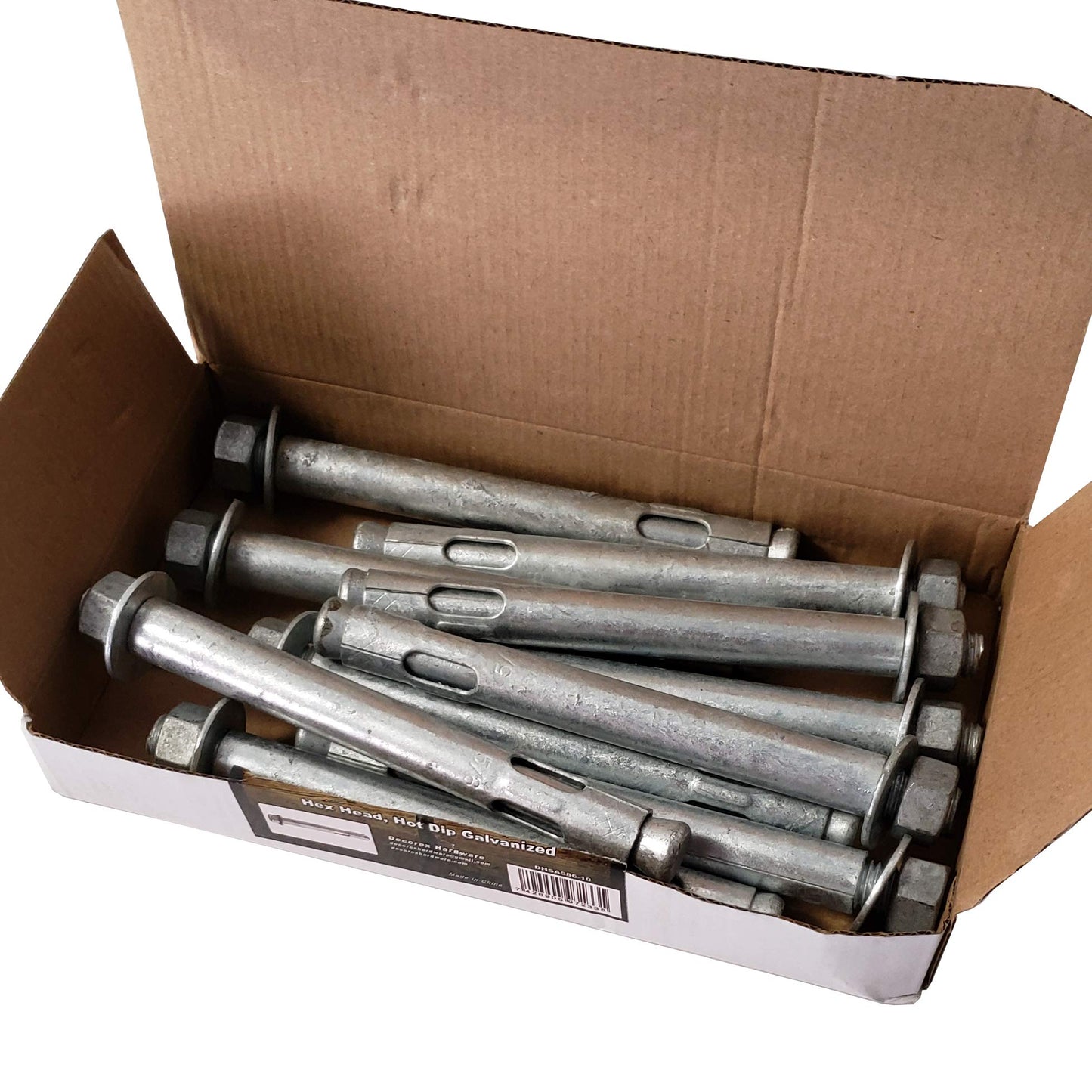 Anclaje de manga de 5/8 x 6 pulgadas | Galvanizado en caliente | Cabeza hexagonal | 10 unidades por caja