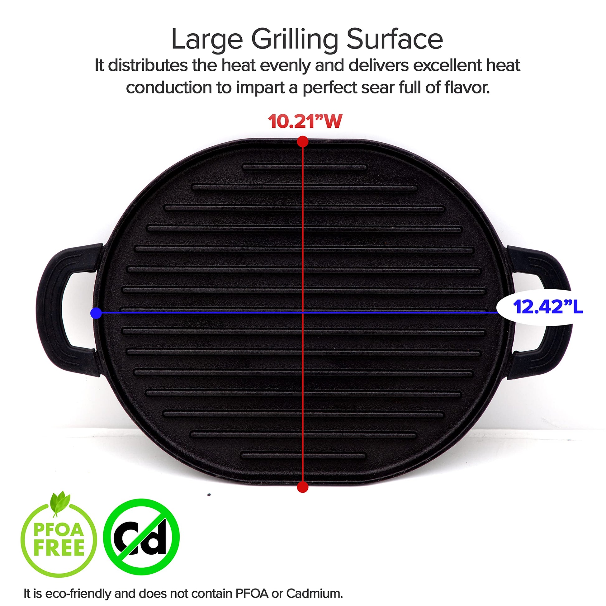 Parrilla de Hierro Fundido Nuwave Negra con Superficie Antiadhesiva y Asas de Silicona Fácil de Limpiar