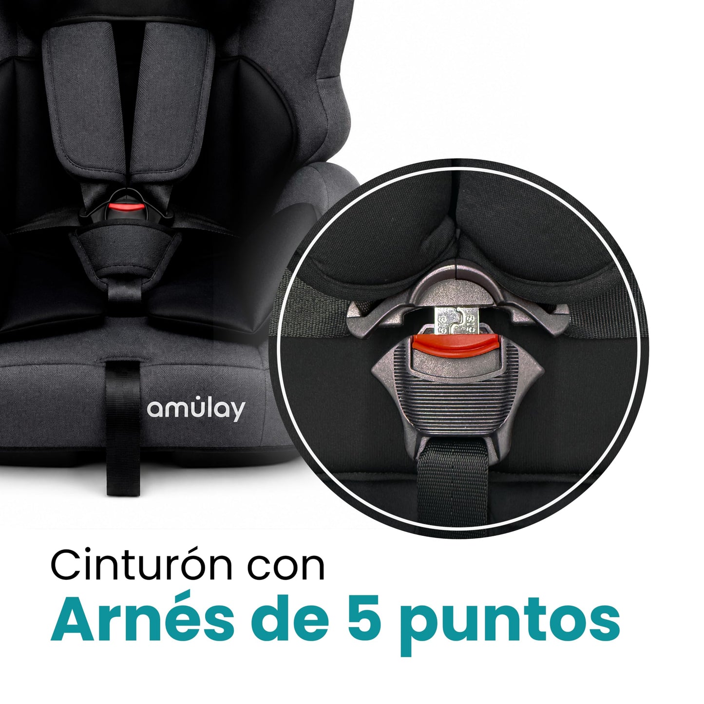 Amulay Autoasiento Booster ISOFIX Grupo 1-2-3, Convertible, Negro y Gris