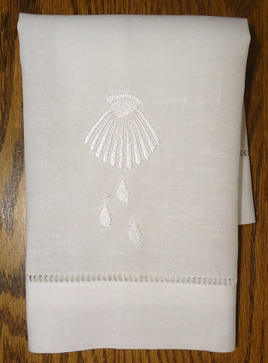 White Linen Baptism Cloth with Shell