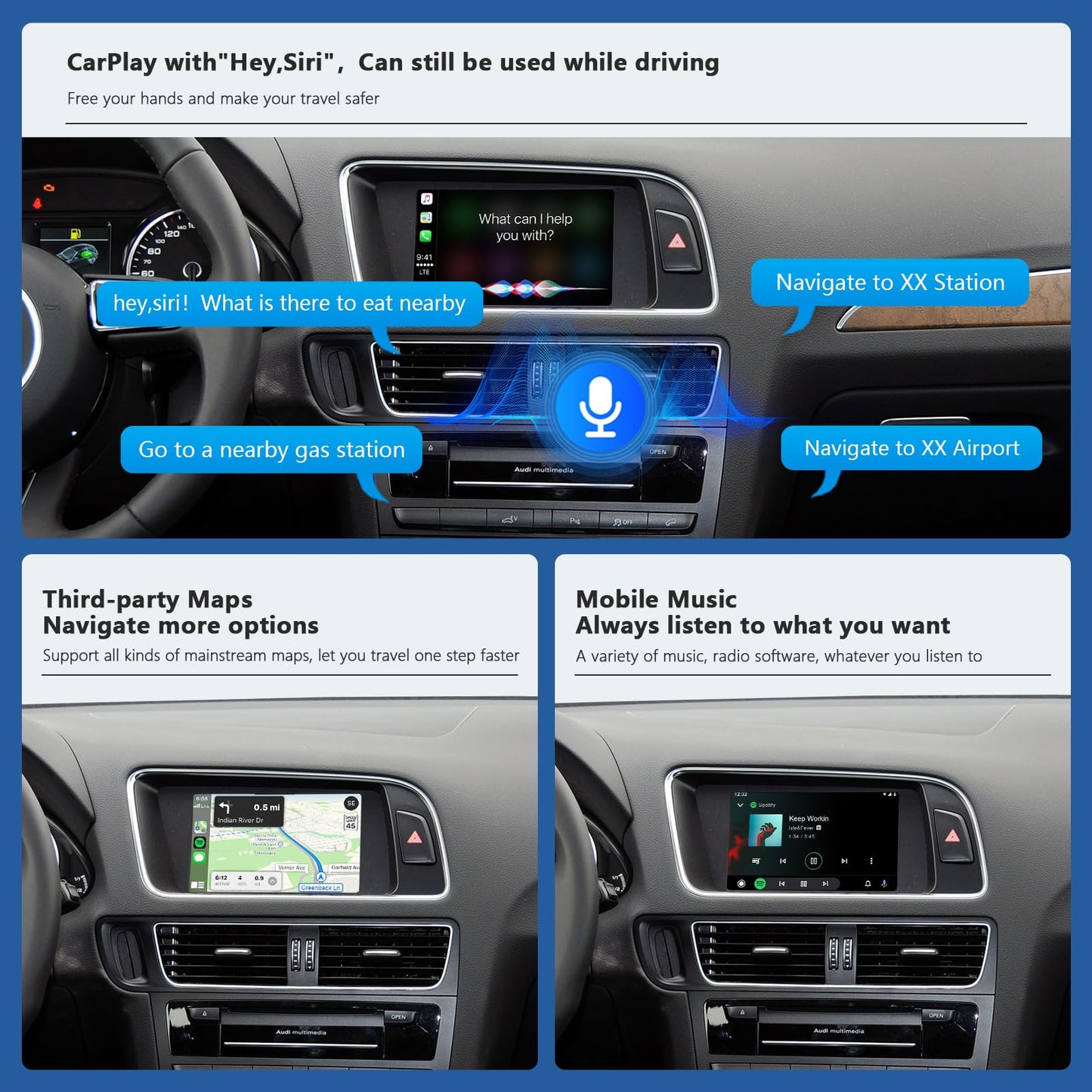Road Top CarPlay Retrofit Kit para Audi A4 A5 S4 S5 RS4 RS5 Q5 con 3G MMI
