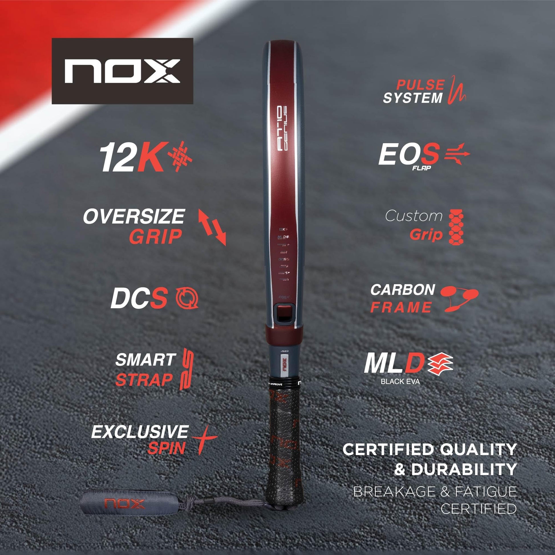 Raqueta Padel NOX AT10 Genius 12K Negra con Tecnología Carbono para Hombre