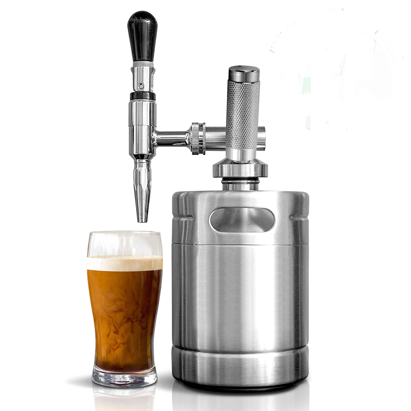 NutriChef NCNTROCB10 - Cafetera fría Nitro, barril de café con nitrógeno, sistema dispensador de máquina de café con kit de válvula de alivio de presión y llave de crema resistente, acero inoxidable