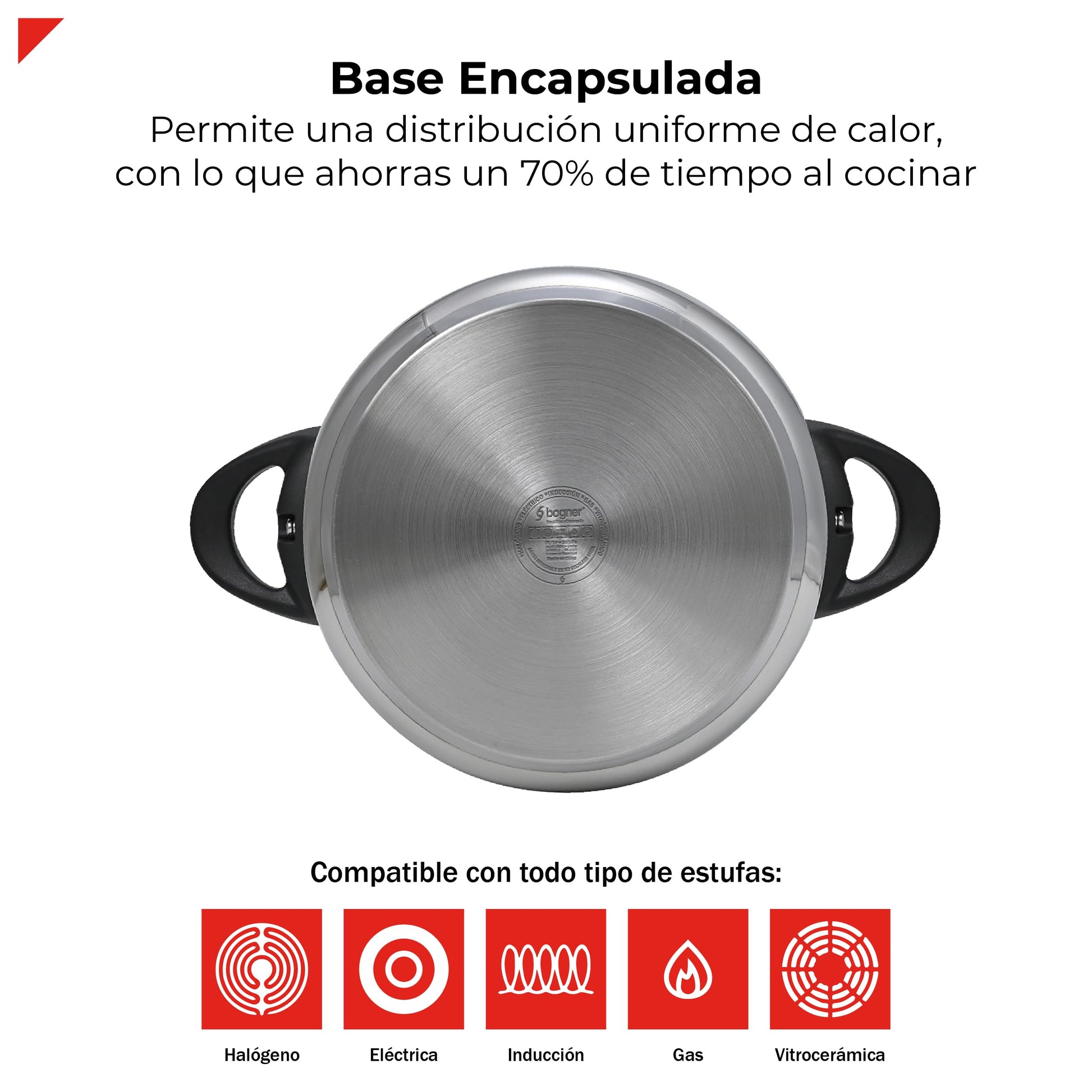Olla de Presión Bogner Acero Inoxidable con Válvula de Seguridad y Depresurizador 6 Litros