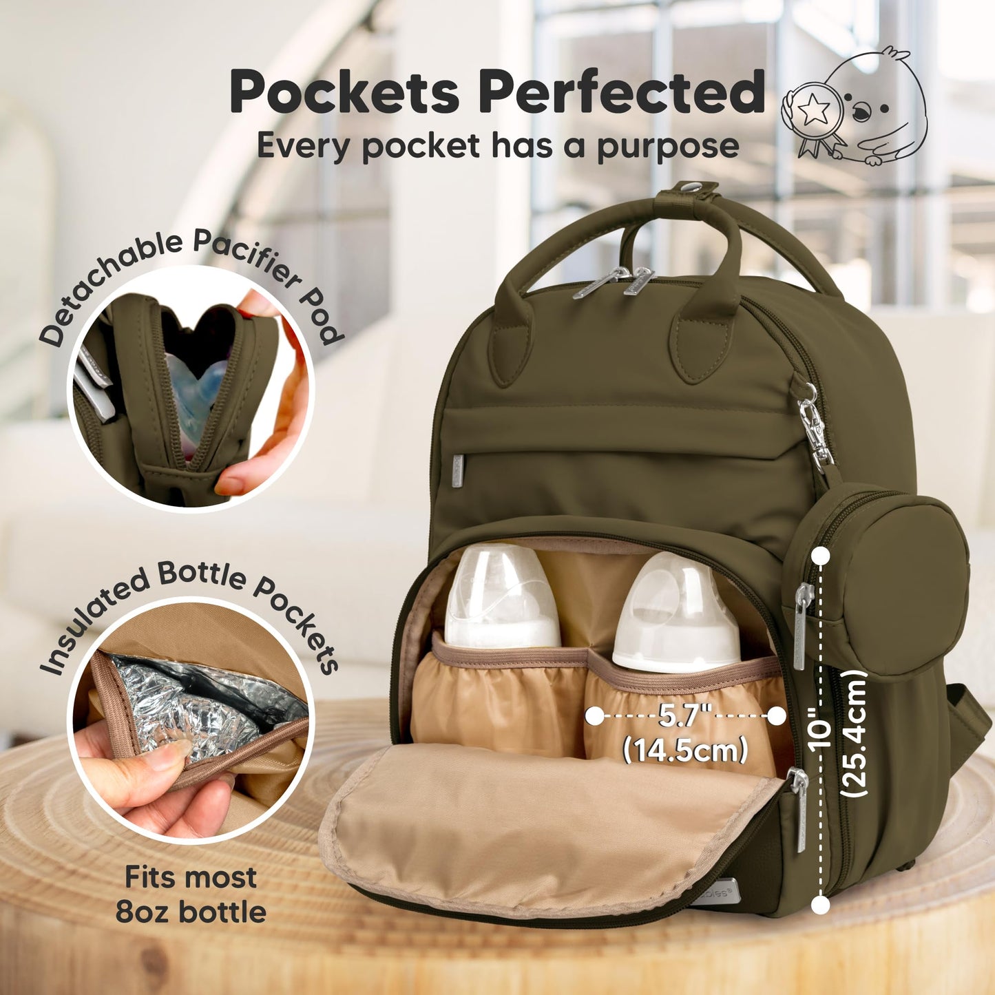 Mochila para pañales – Paquete de pañales de viaje multifuncional, bolsas cambiadoras de maternidad para bebé, capacidad compacta de 18 l, piel sintética, impermeable, unisex, elegante bolsa para