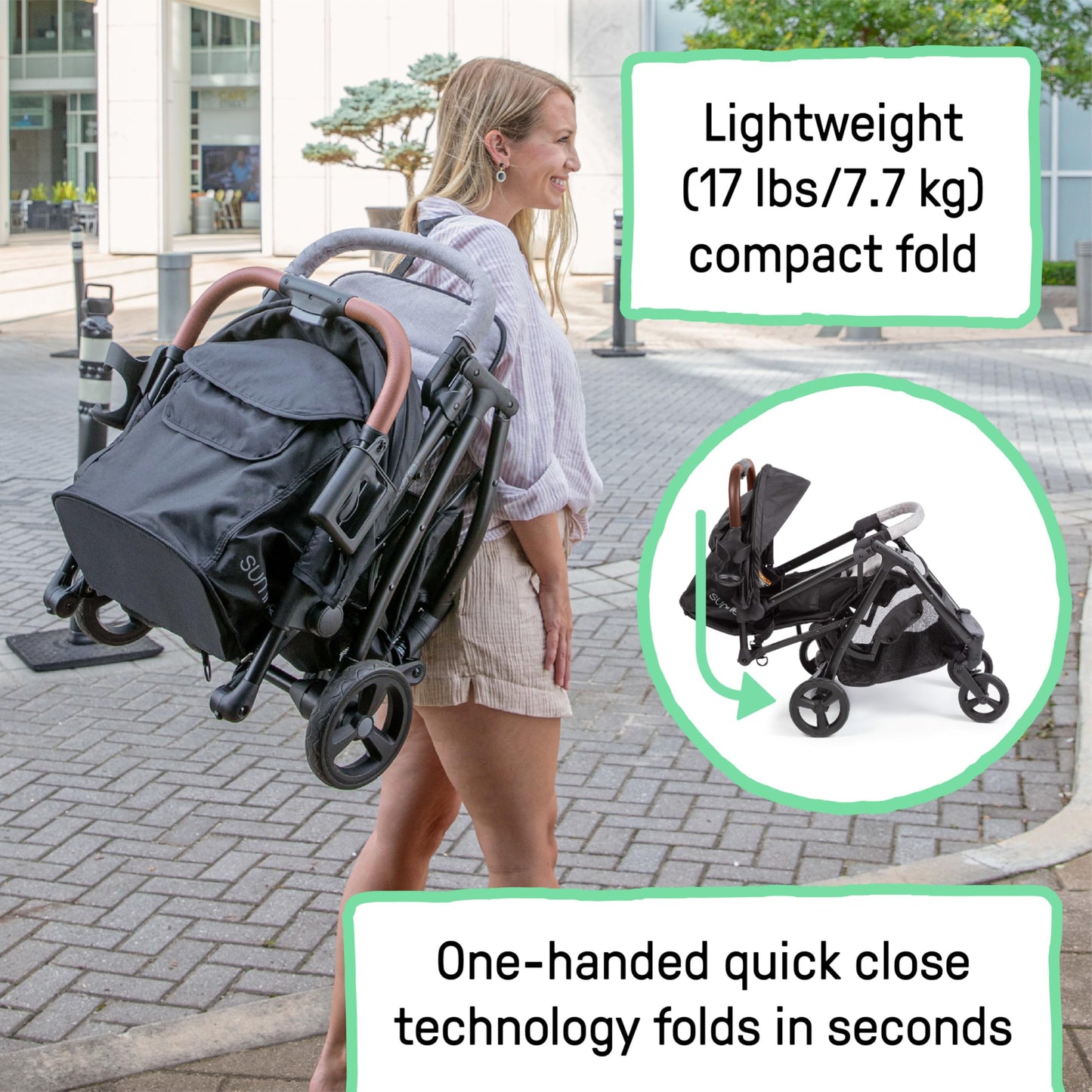 Ingenuity 3Dquickclose CS+ Cochecito plegable compacto – Cochecito ligero con toldo de gran tamaño, almacenamiento extragrande y plegado compacto
