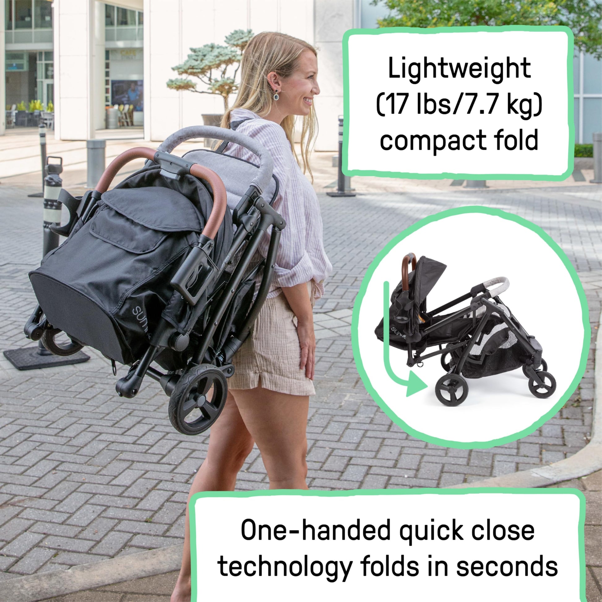 Ingenuity 3Dquickclose CS+ Cochecito plegable compacto – Cochecito ligero con toldo de gran tamaño, almacenamiento extragrande y plegado compacto