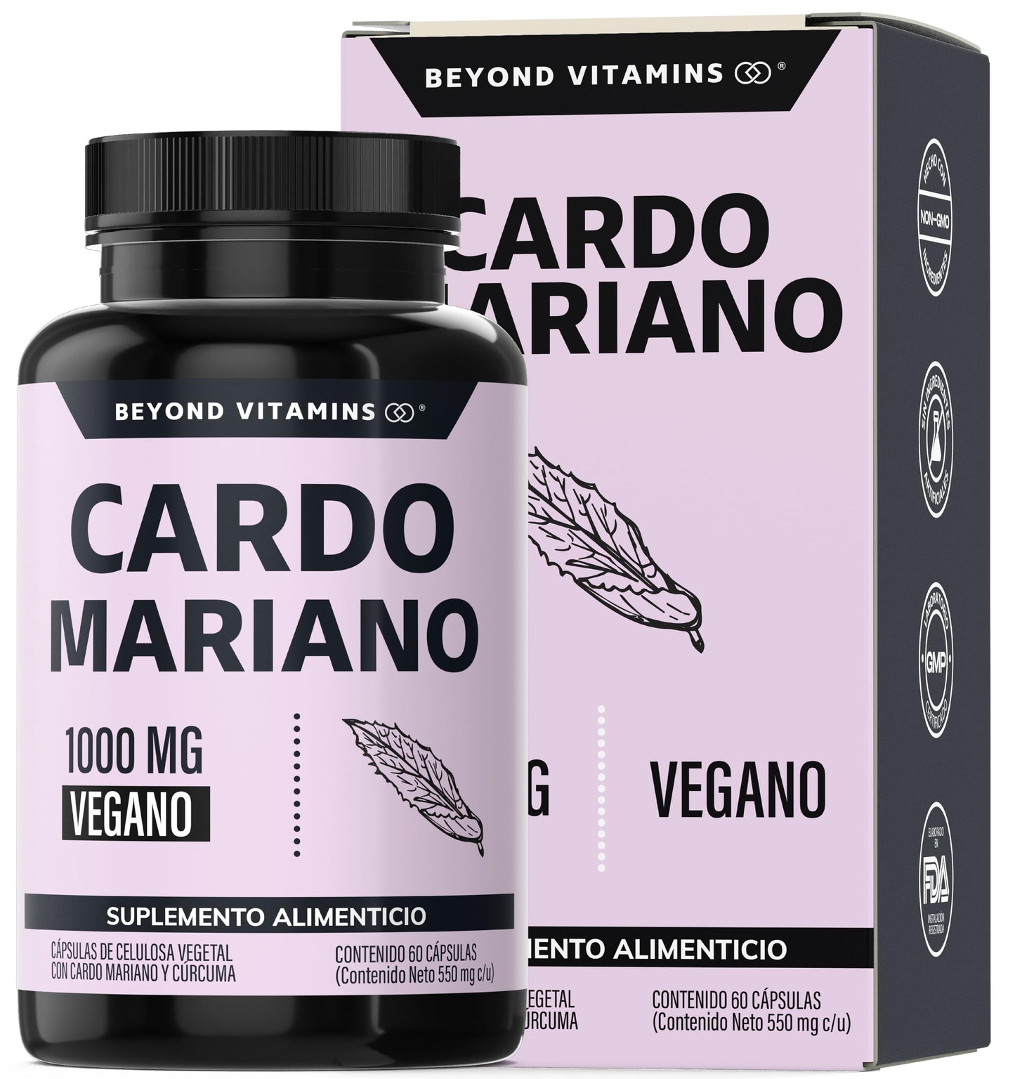 Beyond Vitamins | Cardo Mariano (extracto de Silimarina 100% natural y vegano | Milk Thystle | Fórmula Premium potenciada con Raíz de Cúrcuma | 60 cápsulas