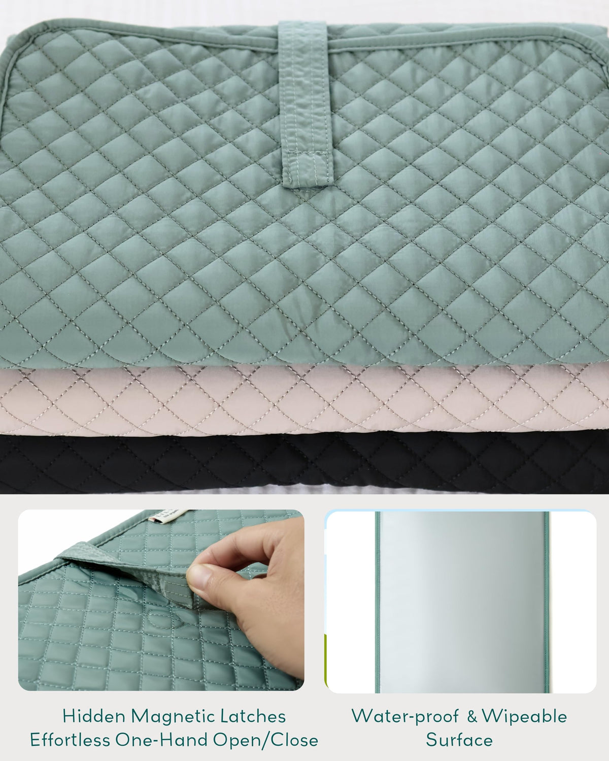 Lily Miles - Cambiador portátil para bebé, cambiador de pañales con cierres magnéticos, almohadilla de viaje para bolsa de pañales, esencial para bebé, tapete lavable e impermeable (verde sauce