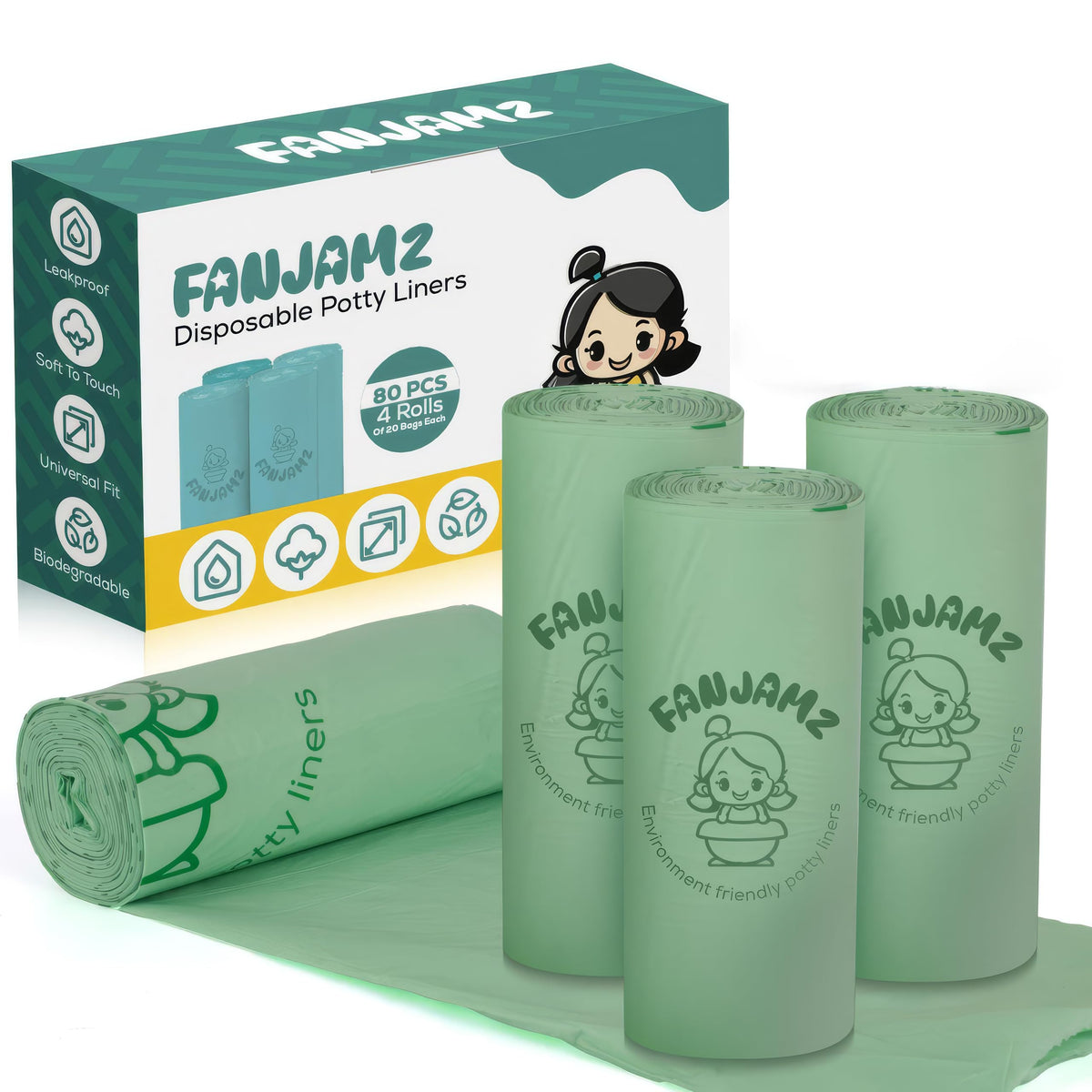 Bolsas para inodoro portátil, con certificación OK Compost para baño, 5 litros, a prueba de fugas, ideales para bebés y mascotas