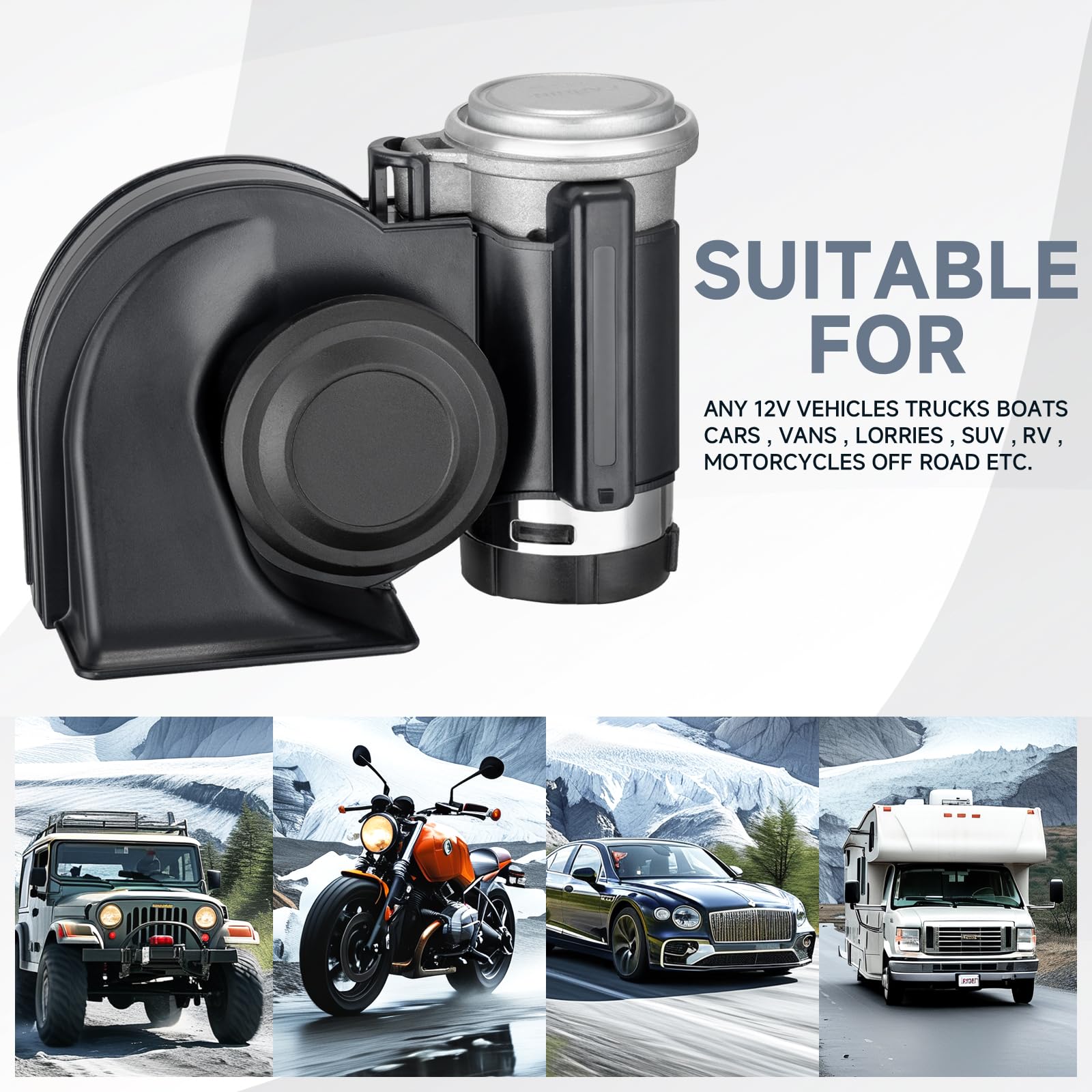 Bocina de tren para coche, banhao 12 V, 150 db, bocina de caracol eléctrica, kit de bocina de aire con arnés de relé para vehículos, motocicleta, barco