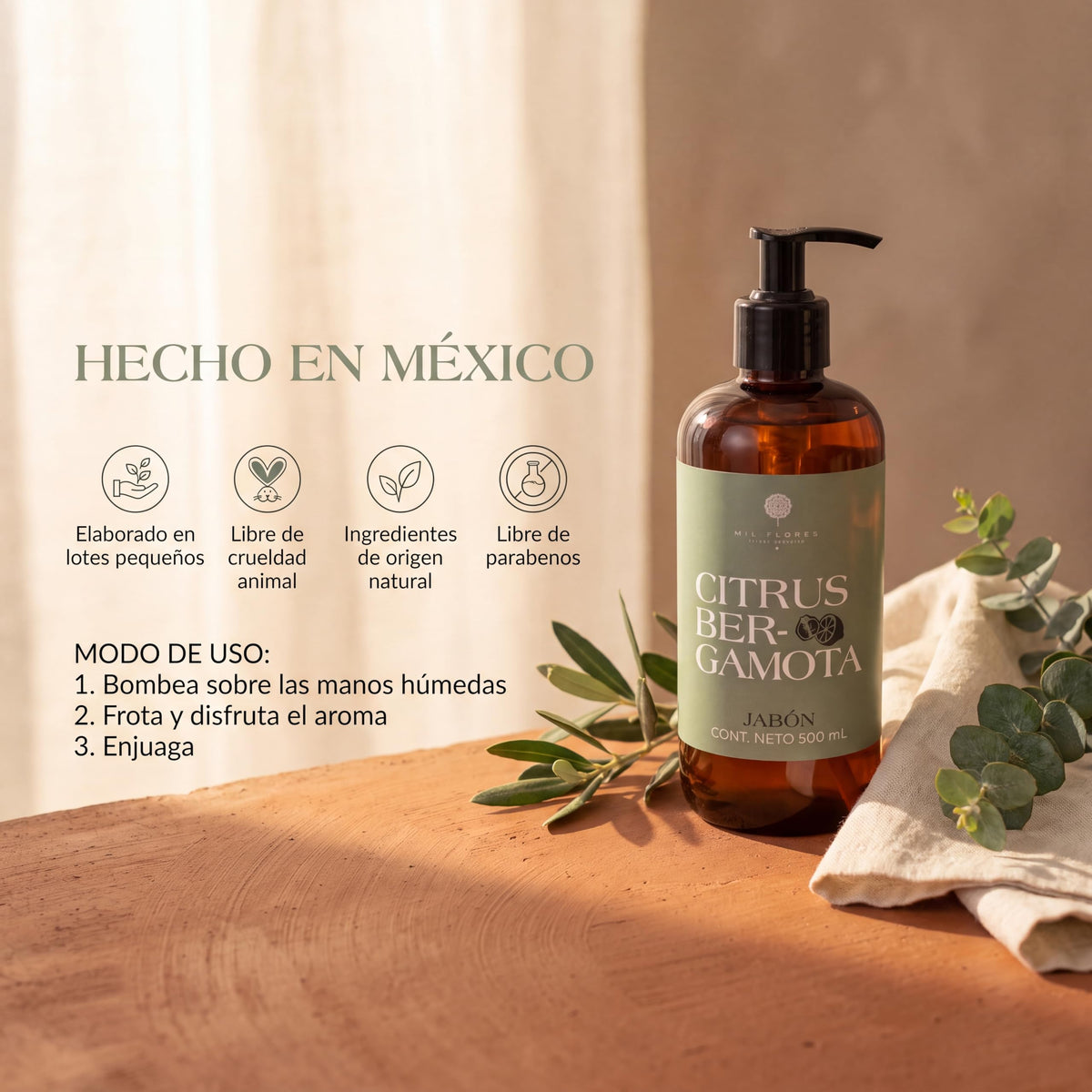 Mil Flores — Jabón Líquido Premium para Manos 500 ml CITRUS BERGAMOTA | Ritual de Aromaterapia | Hidrata y Cuida la Piel | Esencias 100% Naturales