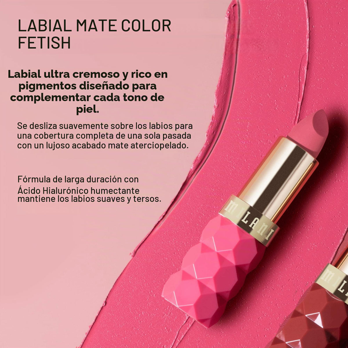 Milani, Labial en barra Mate, Color Fetish Lipstick Matte Flora (Peony)