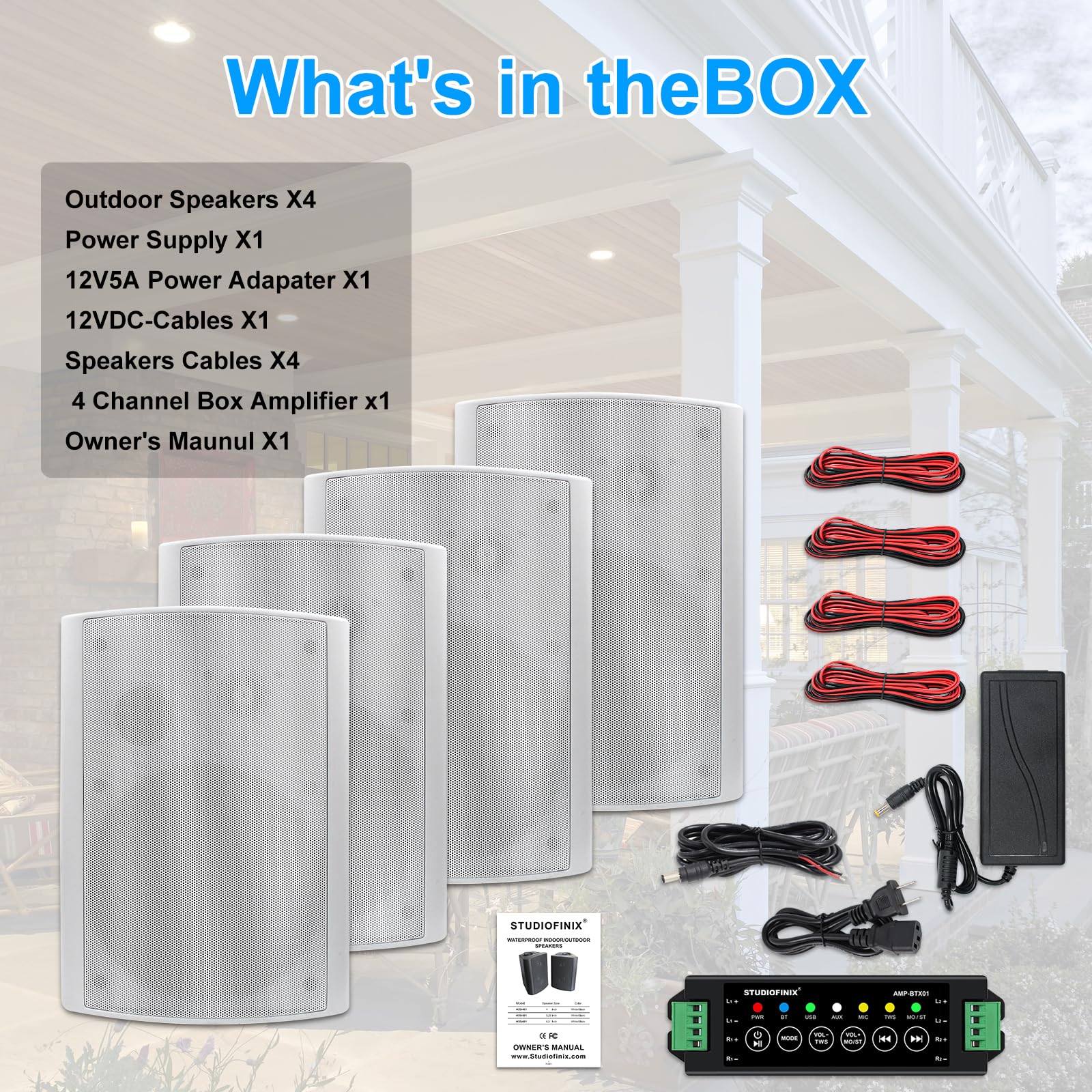 STUDIOFINIX Altavoz Bluetooth de 5,25 Pulgadas y 600 W con Tweeter de cúpula estéreo, Ideal para Sistemas montados en la Pared en Interiores y Exteriores, Compatible con Bluetooth (4 Altavoces)