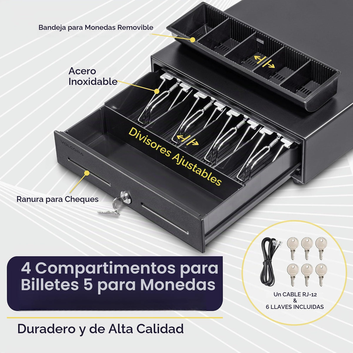 Cajón Electrónico Volcora Negro 13 Pulgadas con Bandeja de Efectivo para Sistema POS