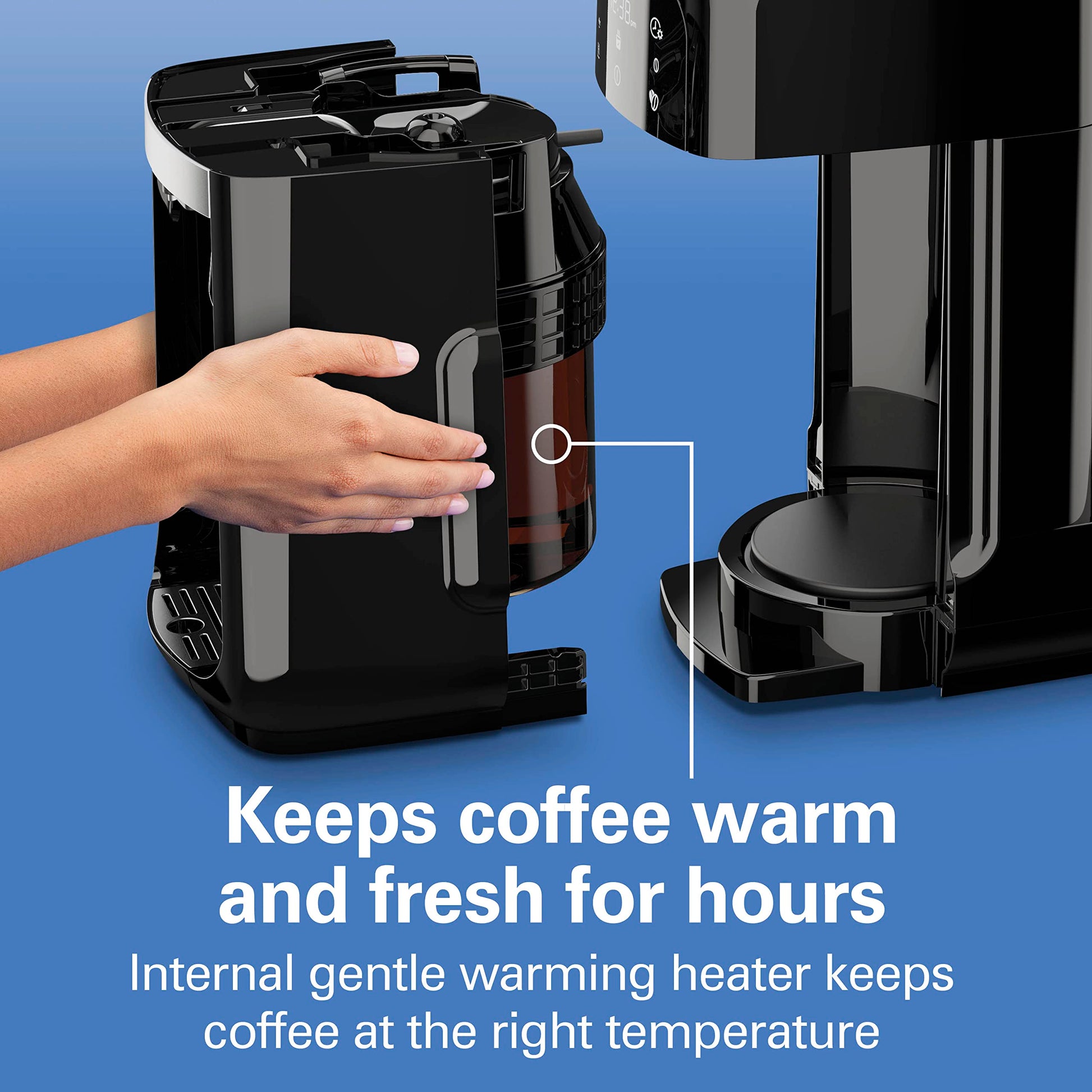 Hamilton Beach - Cafetera dispensadora de goteo programable con 14 tazas de olla interna para preparar bebidas, depósito de agua extraíble, negro Next Gen (47601)