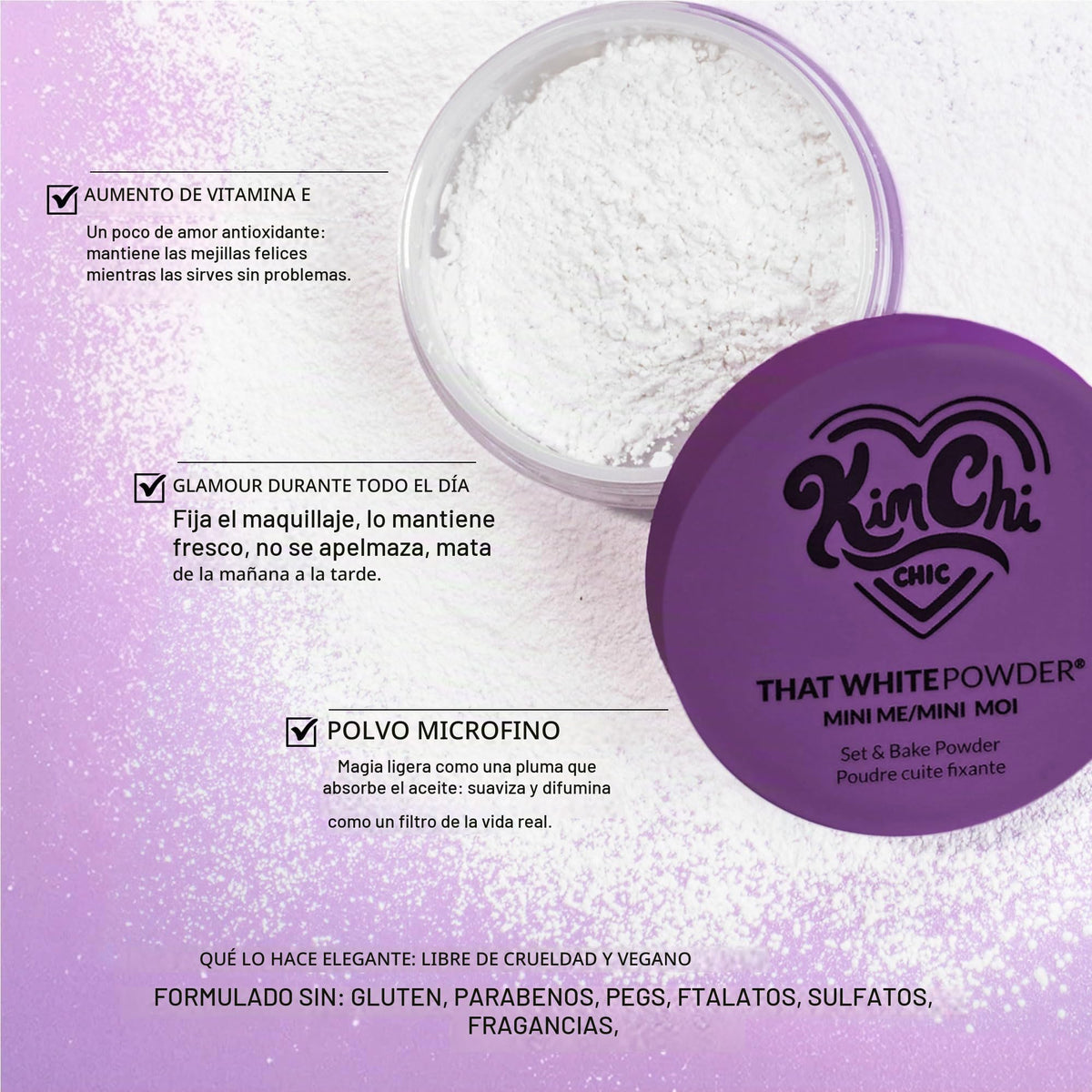 Kimchi Chic Puff Puff Pass Mini - Polvo Suelto Liviano, contiene Arroz y Vitamina E (White)