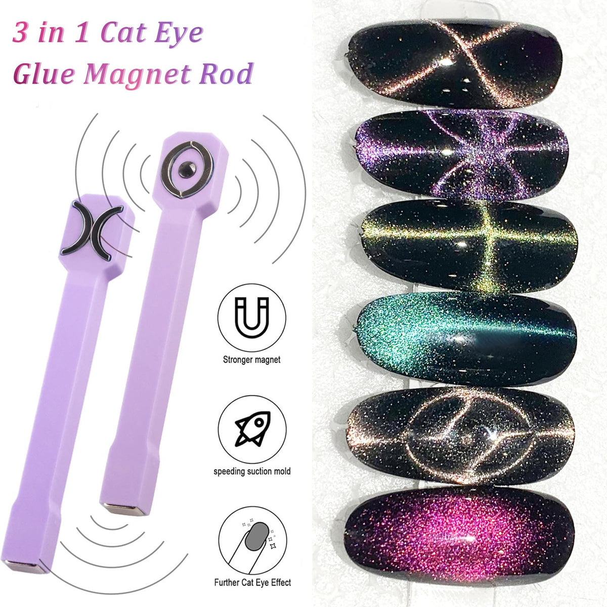 Herramienta de imán para uñas 3 en 1, bolígrafos magnéticos para uñas mejorados, imán multifunción 3D para esmalte de uñas en gel con efecto ojo de gato, para salón, estudio o hogar