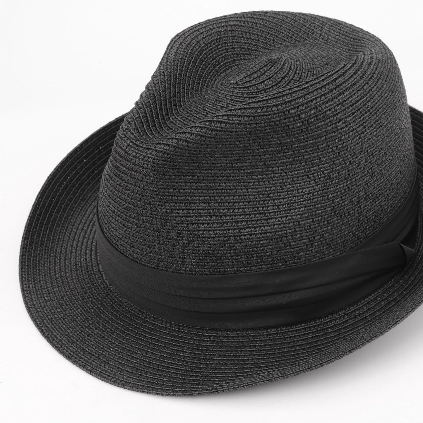 DRESHOW Sombrero de paja para mujer, de ala corta, estilo Panamá, para viajar, fedora, verano, enrollable, para la playa, con protección UPF 50+.