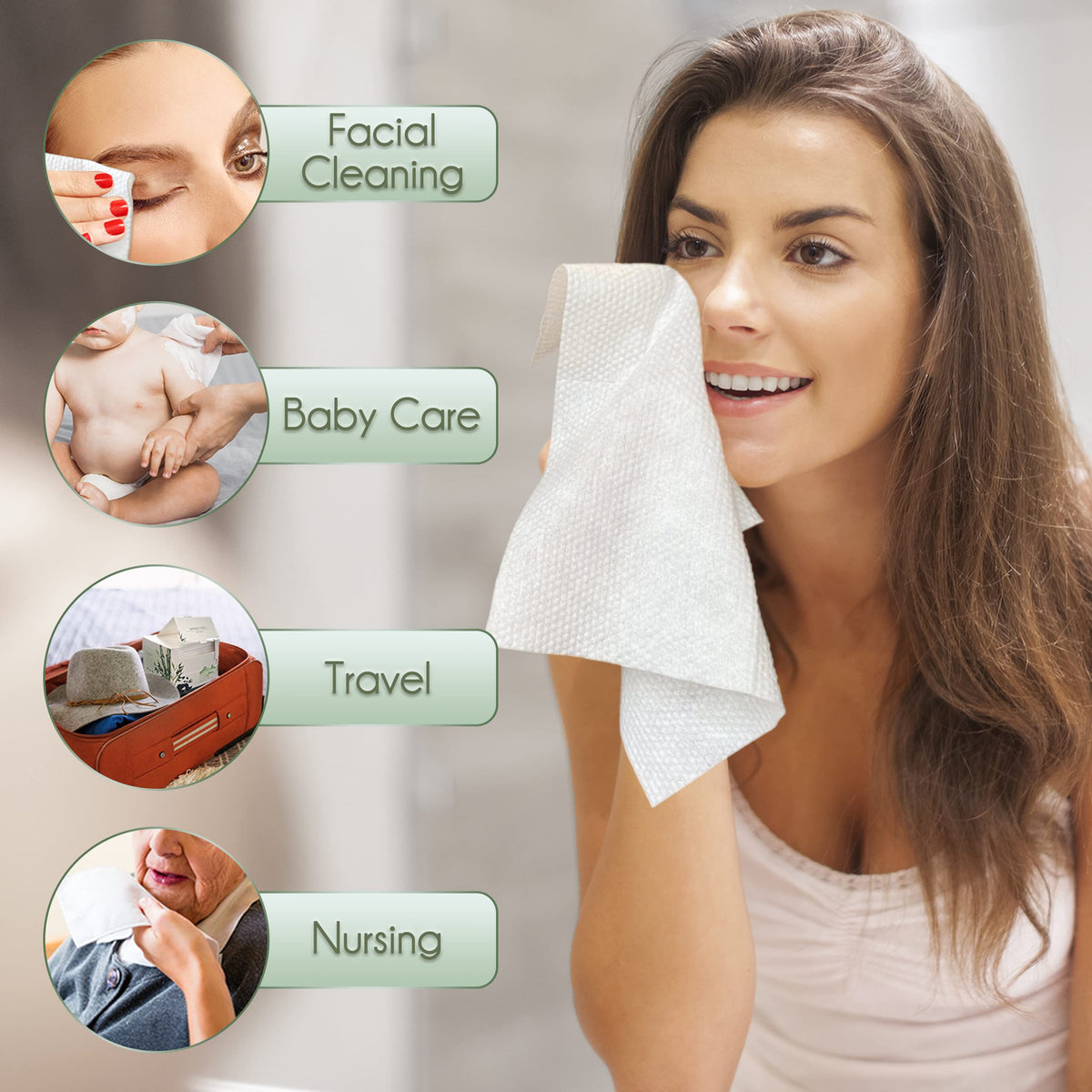 WOWOTEX - Toalla facial de viaje de bambú biodegradable, grande, 30 unidades, 2 unidades, extra gruesa, suave, limpia, para limpieza facial y corporal