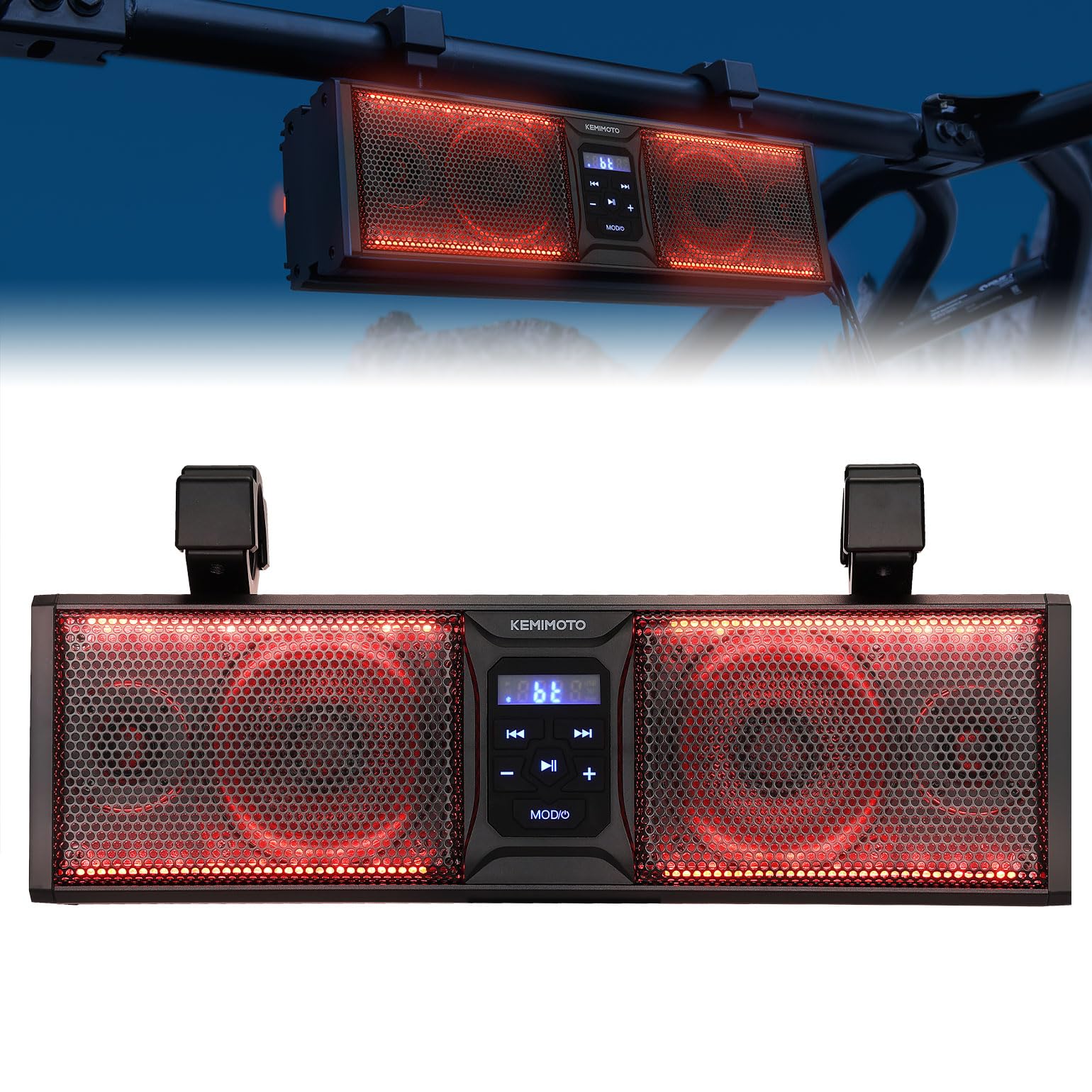 KEMIMOTO Barra de sonido UTV de 16 pulgadas, barra de sonido para carrito de golf, barra de sonido SXS, compatible con Bluetooth con iluminación LED multicolor compatible con Polaris RZR Can-Am
