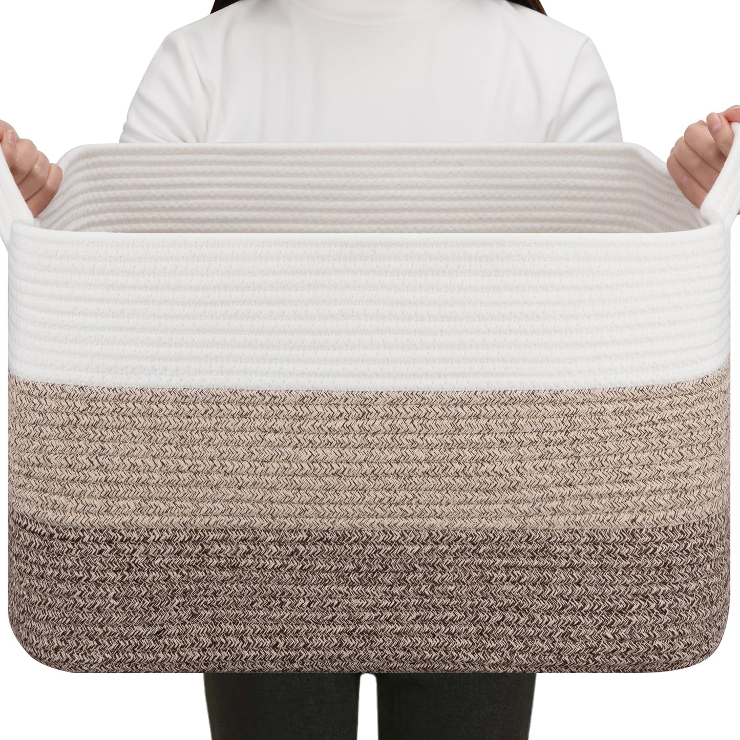 OIAHOMY Cesta de almacenamiento tejida rectangular – Cestas de cuerda de algodón para guardería, cesta de juguetes organizadora para sala de estar, 17.7 x 13.8 x 11 pulgadas, paquete de 3 – amarillo