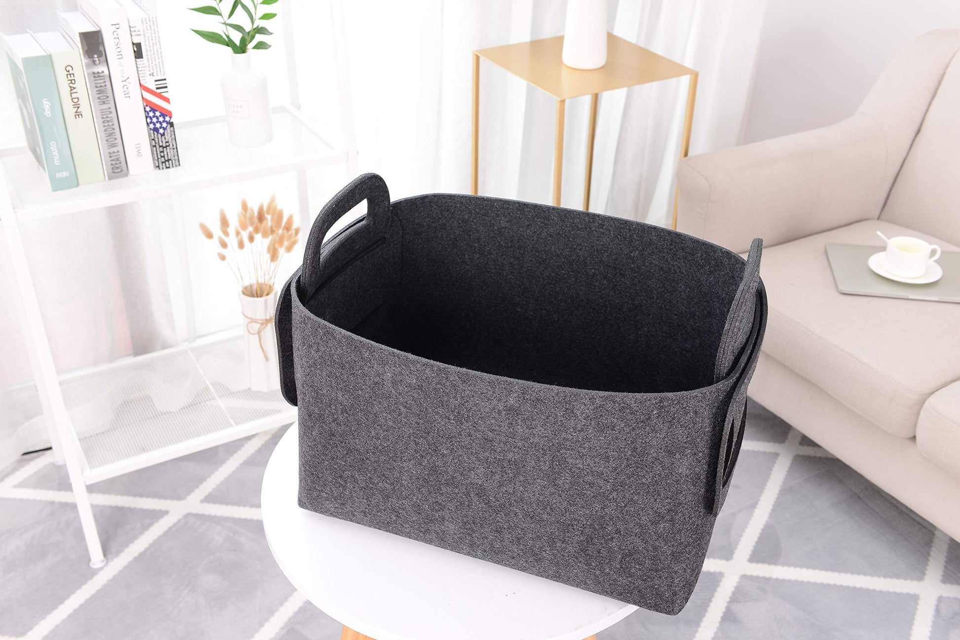 Cesta de almacenamiento de fieltro plegable y conveniente organizador con asas de transporte para oficina, recámara, clóset, bebé, juguetes de guardería, lavandería (gris oscuro, 19.8 pulgadas de