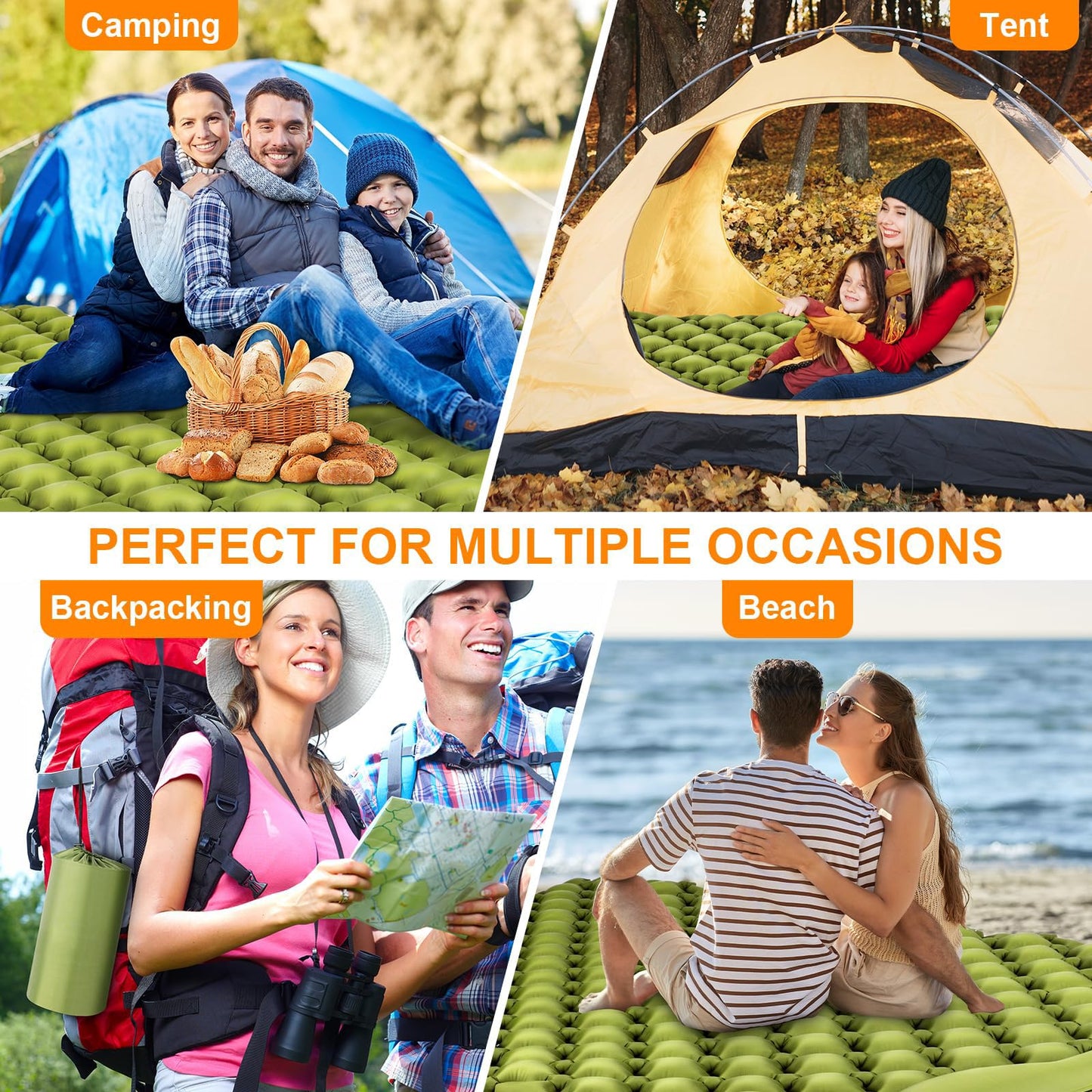 TEKIK - Almohadilla de Dormir para Camping, Ultraligera, autoinflable, para 2 Personas con Almohada, Bomba de pie integrada para Camping, Senderismo, Bolsa de Transporte, Kit de reparación