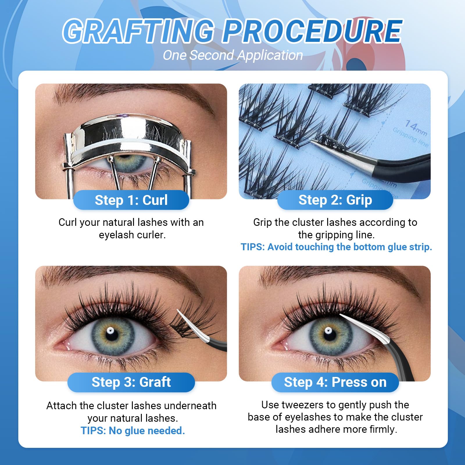 NAGARAKU Grupos De Pestañas Autoadhesivos Para 48 Pcs No Necesita Pegamento Ni Removedor Presión En Un Solo Paso Pestañas Reutilizables Prepegadas En Casa Fairy Style SA-DIY-04(0,07mm C 10-16mm)