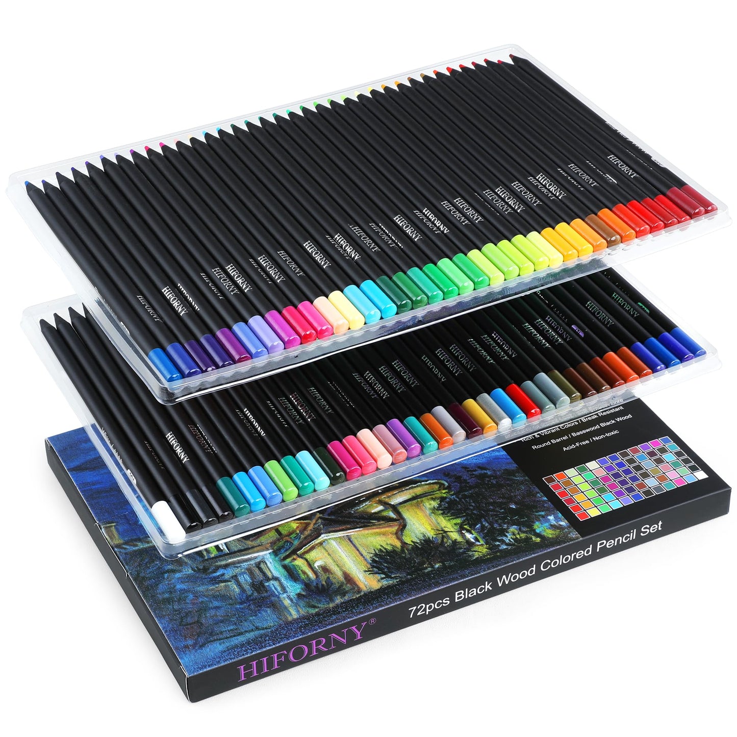 HIFORNY - Lápices de Colores Edición Negra Premium para Colorear Adultos - 72 Lápices de Colores con Pigmentos Suaves, Núcleo Suave para Artistas, Suministros de Arte para Dibujo para Adultos