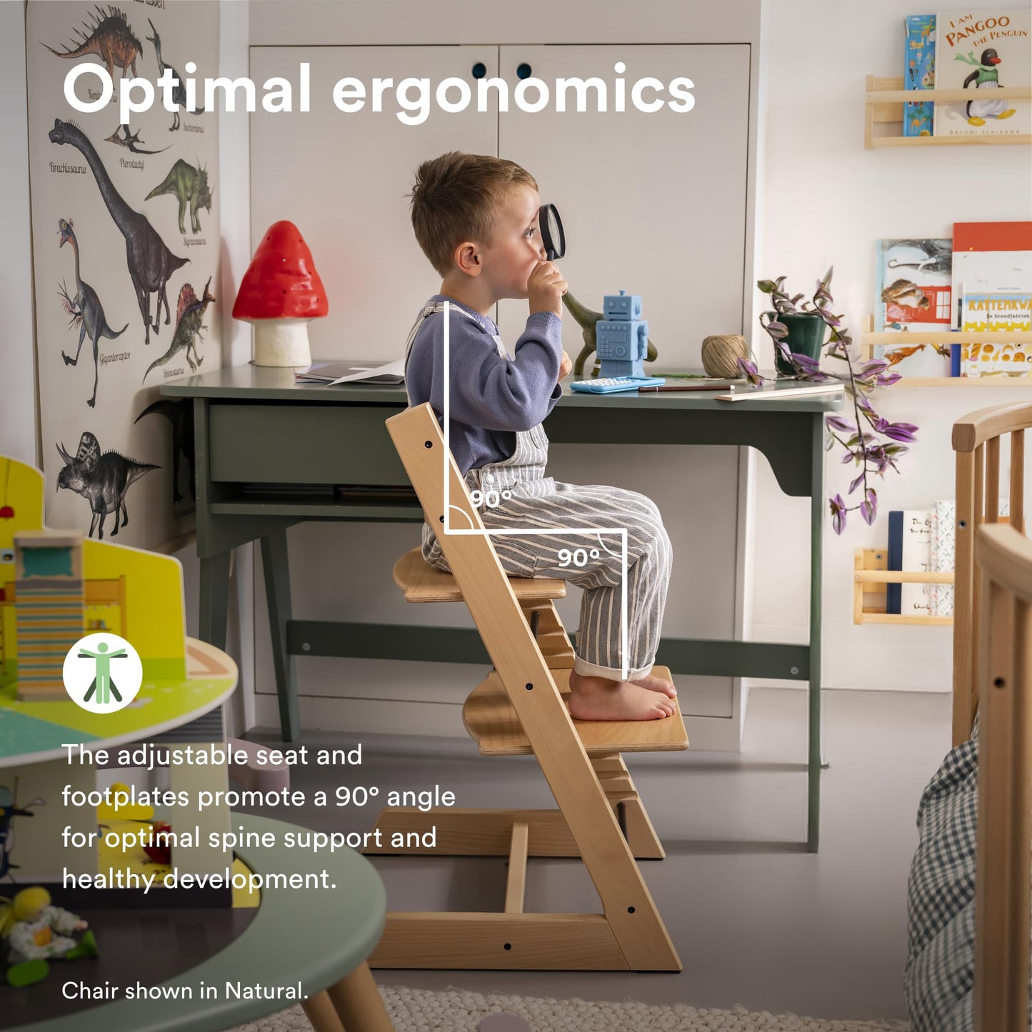 Silla Tripp Trapp de Stokke, Verde Glaciar - Silla ajustable, evolutiva para recién nacidos, niños y adultos - Práctica, cómoda y ergonómica - Diseño atemporal