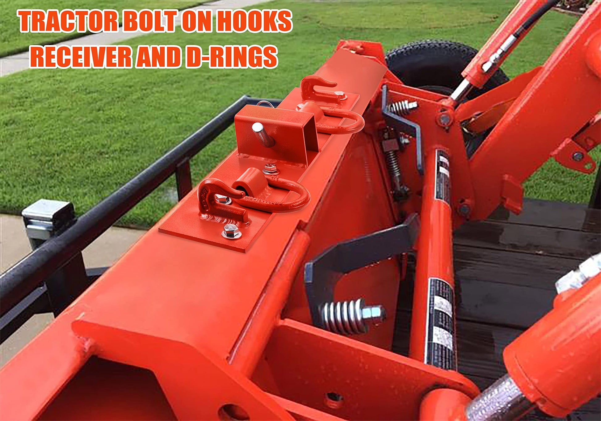 ONECHOI - Ganchos para cubeta de tractor con pernos de 2 pulgadas, ganchos de agarre de grado G70, anillos en D forjados, pernos de gancho de remolque para cubos universales de tractor (tornillo