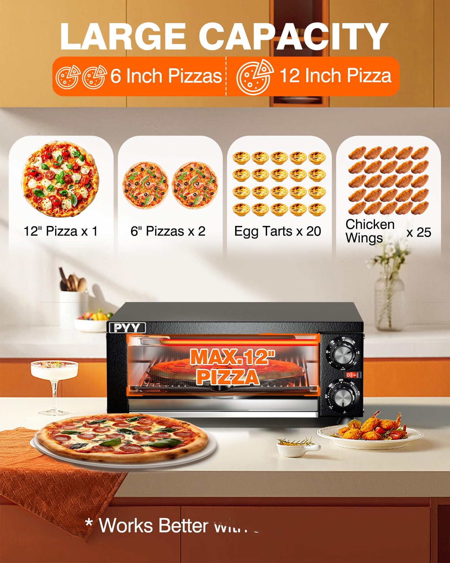 PYY - Horno eléctrico de pizza para interiores y encimeras, máquina comercial para hacer pizzas para el hogar con temporizador, cocina de pizza de acero inoxidable